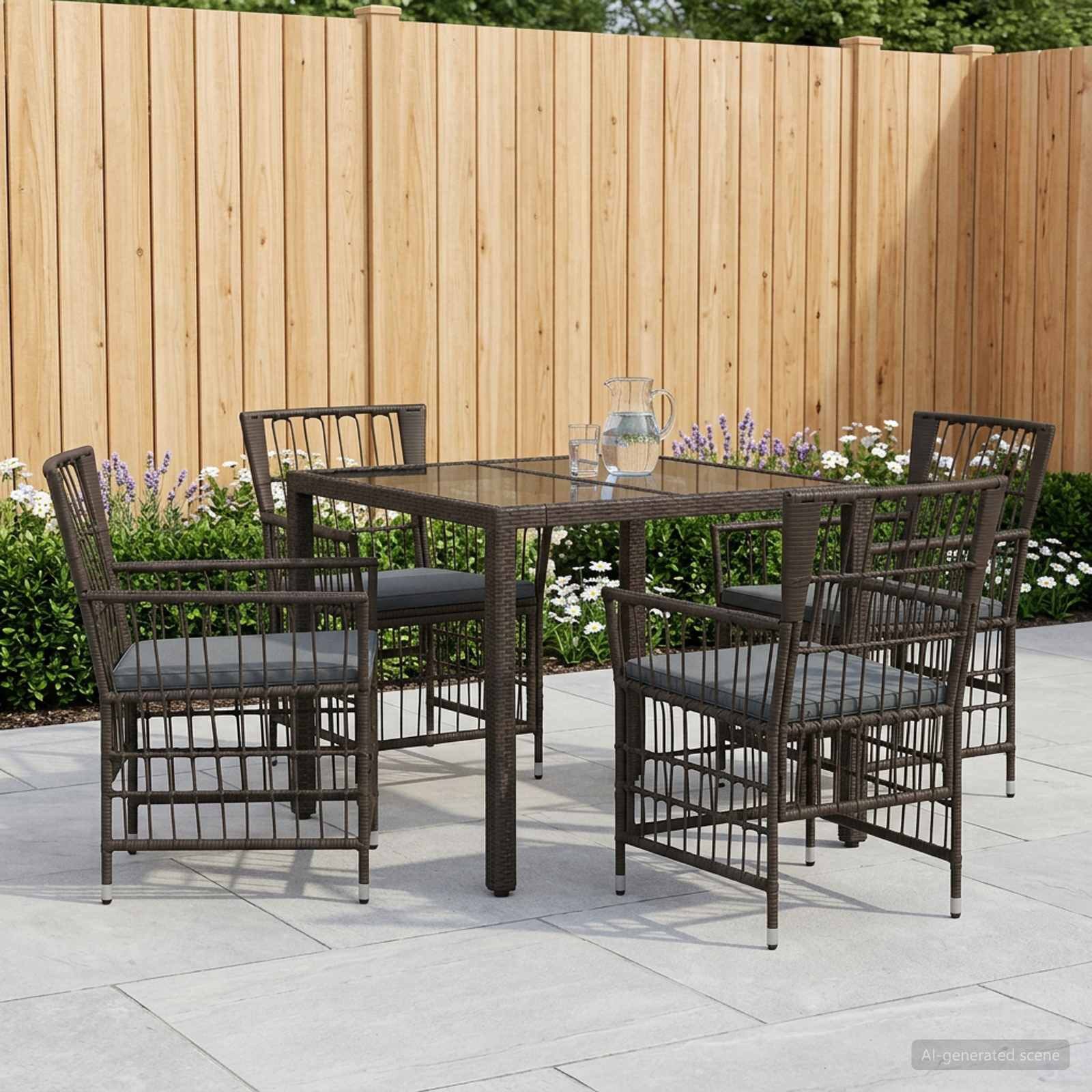 vidaXL Gartenlounge-Set Outdoor-Essgruppe 5 stk. Schwarz Poly-Rattan, (5-tlg)