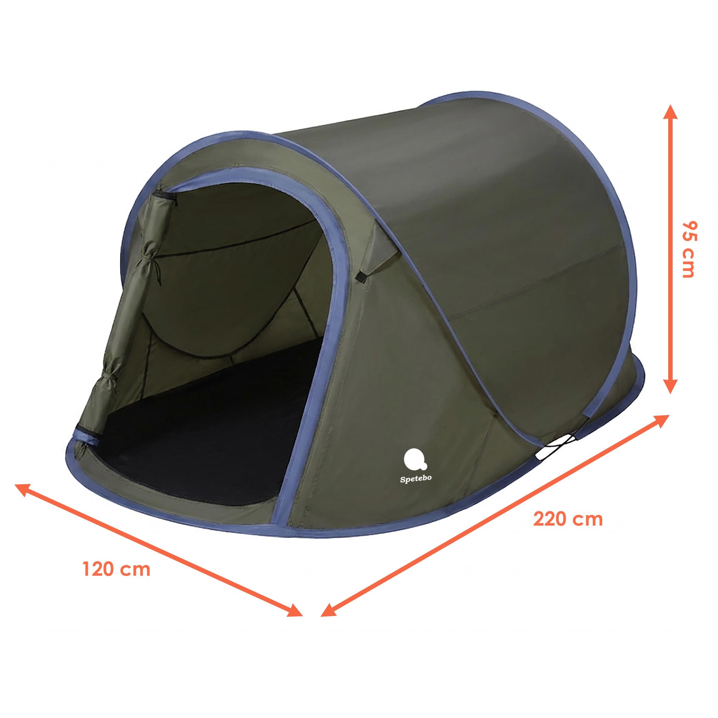 Spetebo Wurfzelt XXL Pop Up Wurfzelt grün 240 x 210 cm, Personen: 3 (Packung, 1 tlg., mit Transporttasche, Heringen und Spannseilen), Sofortzelt für Trekking und Camping