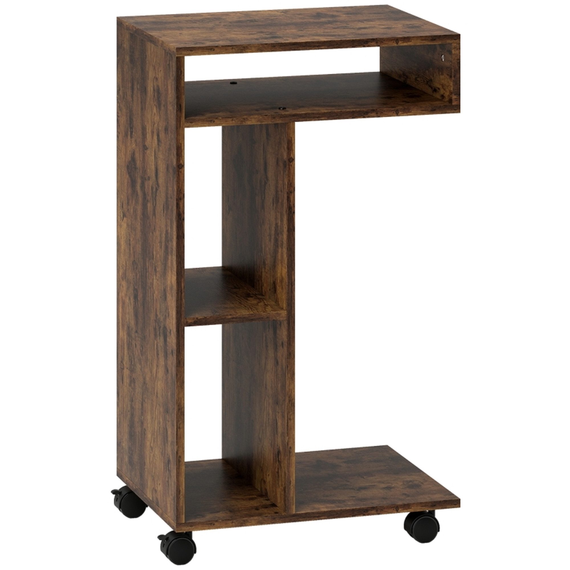 MC Star Beistelltisch C-förmiger Servierwagen, 4 Rollen, 3 Fächer, 40 x 30 x 69 cm (Rustikal-Braun)