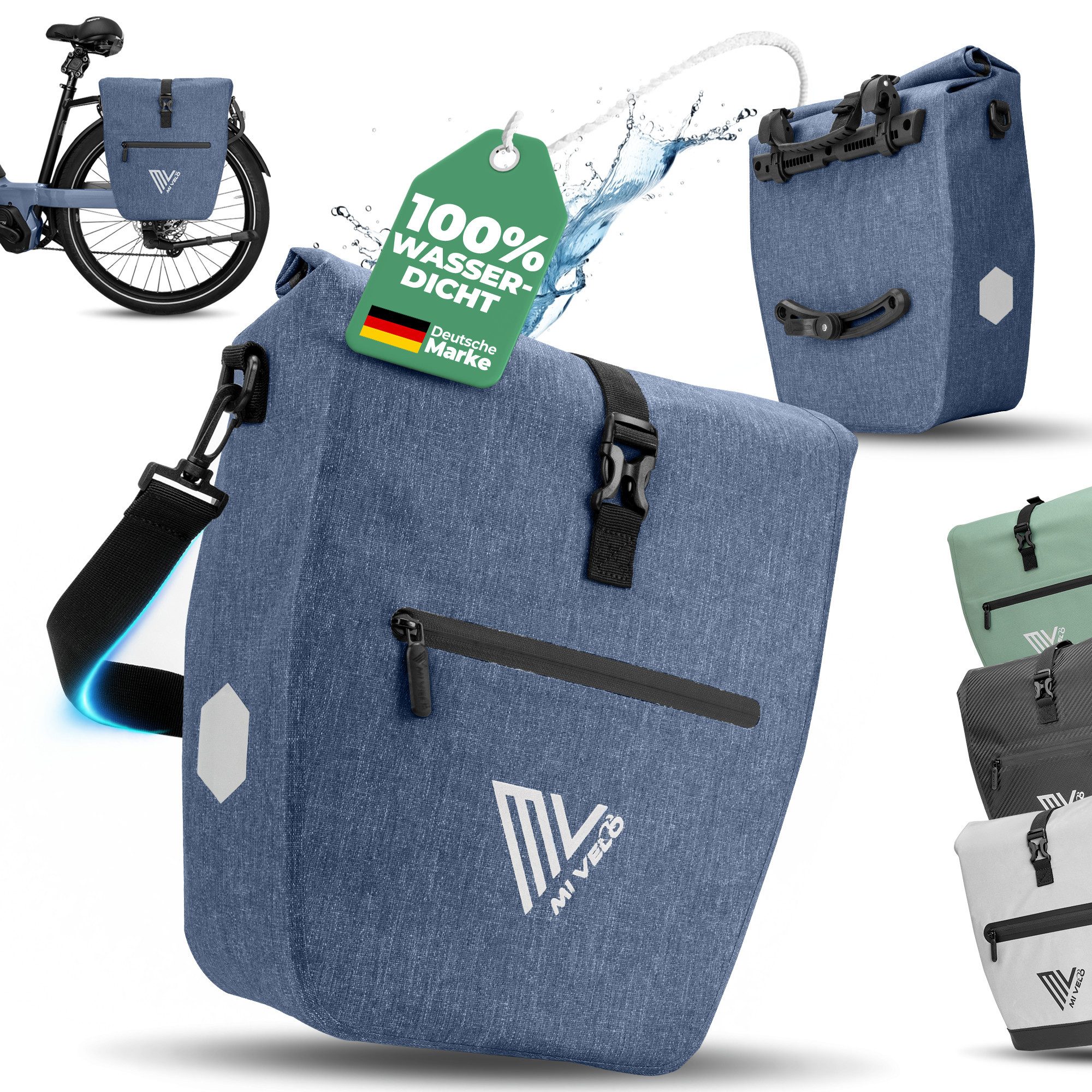 Fahrradtasche Gepäckträgertasche wasserdicht inkl. Gurt für Umhängetasche
