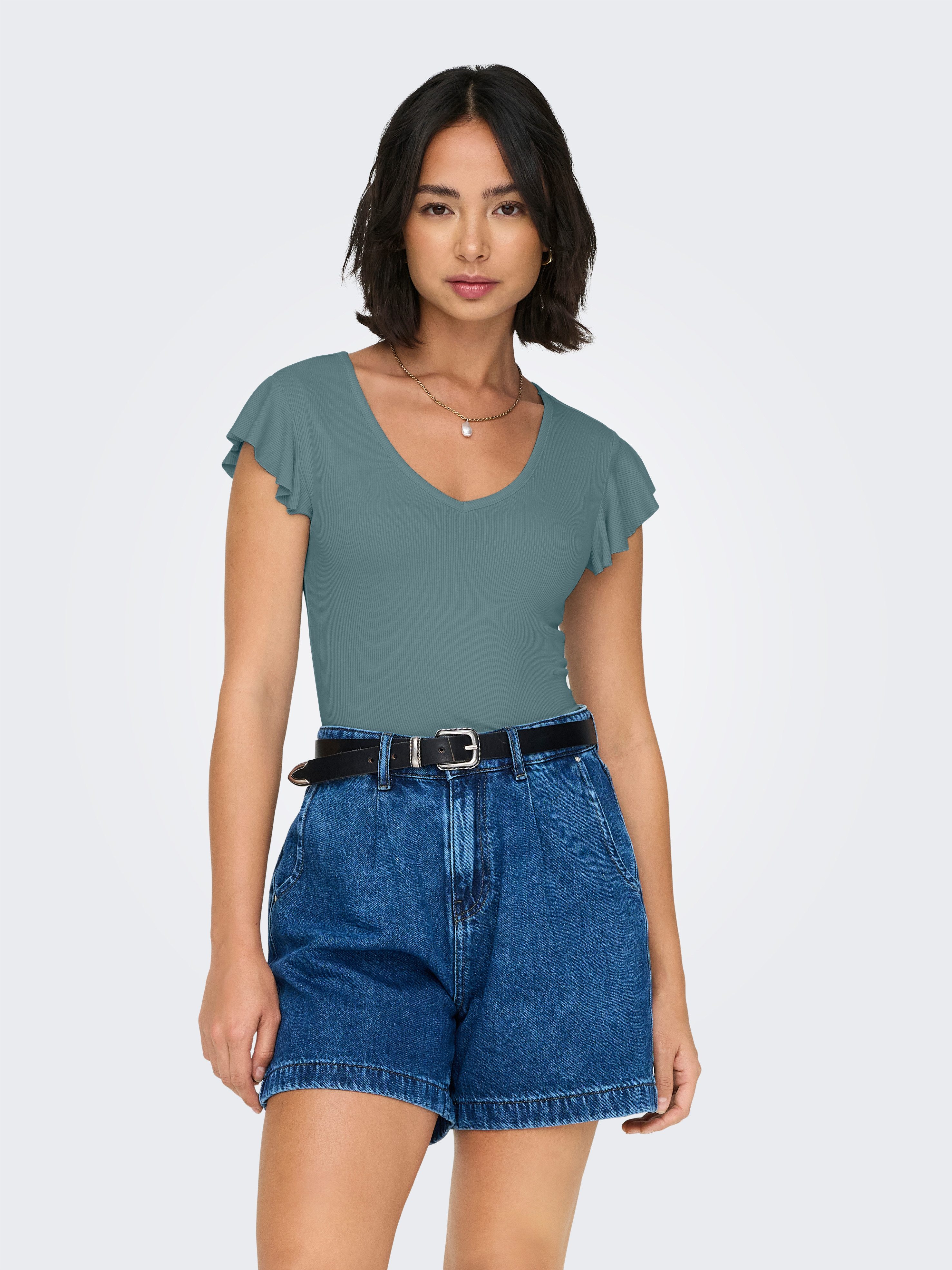 ONLY V-Shirt ONLBELIA – V-Ausschnitt für femininen Sommerkomfort Viskosemischung, regular fit, Rundhals