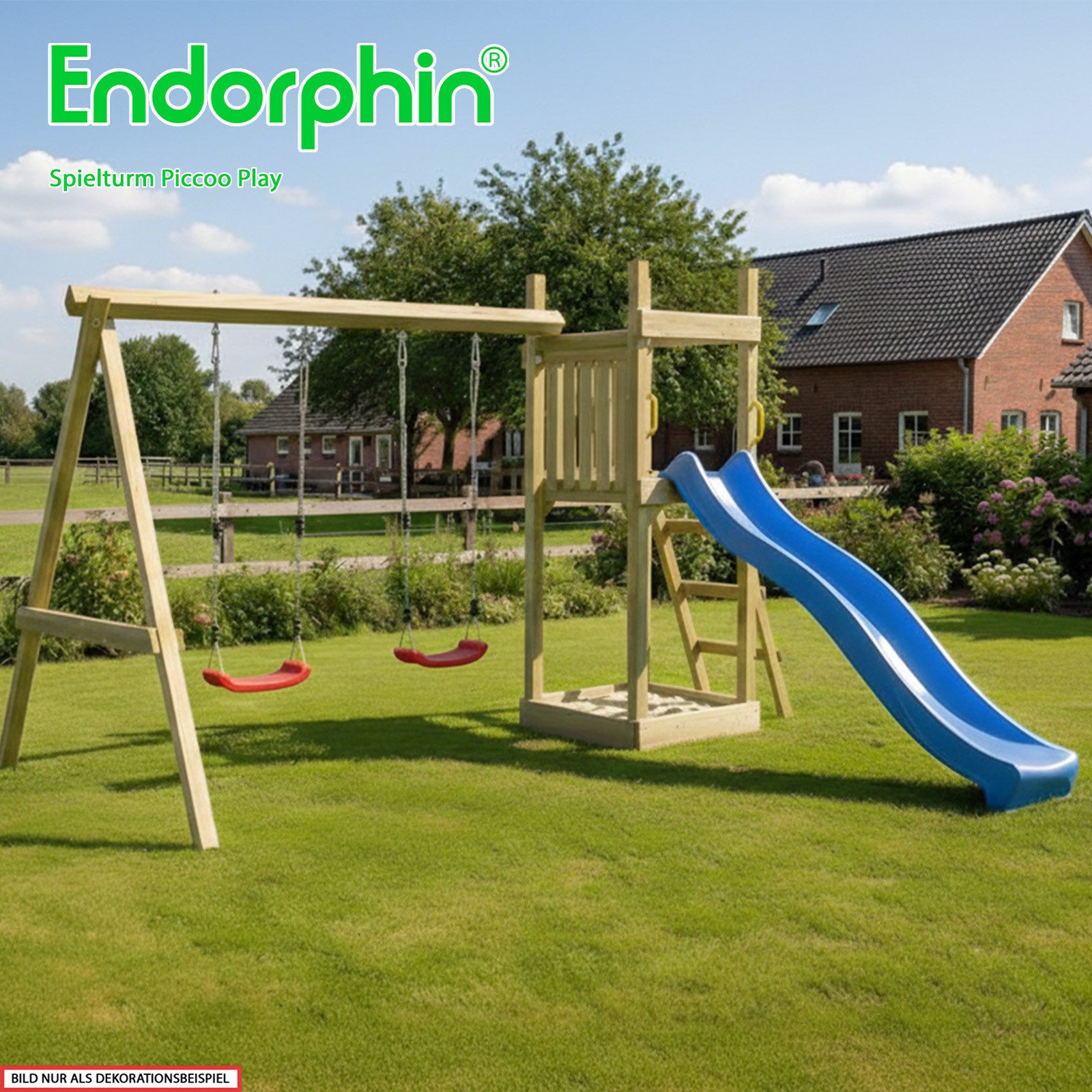 Endorphin Spielturm Spielturm Piccoo Play mit Leiter Wellenrutsche und 2 Schaukeln