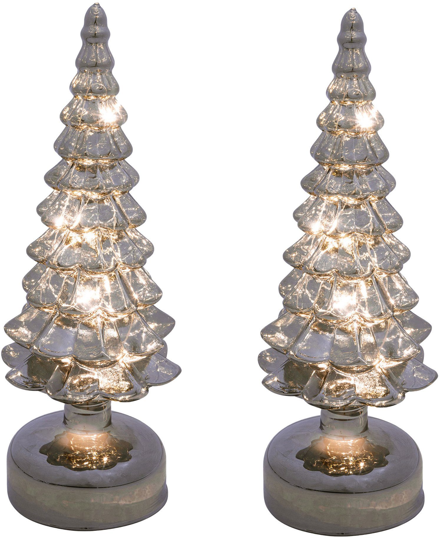 Creativ light LED Baum integriert, fest Glas Weihnachtsdeko, 2er Set, grau LED aus Tannenbaum