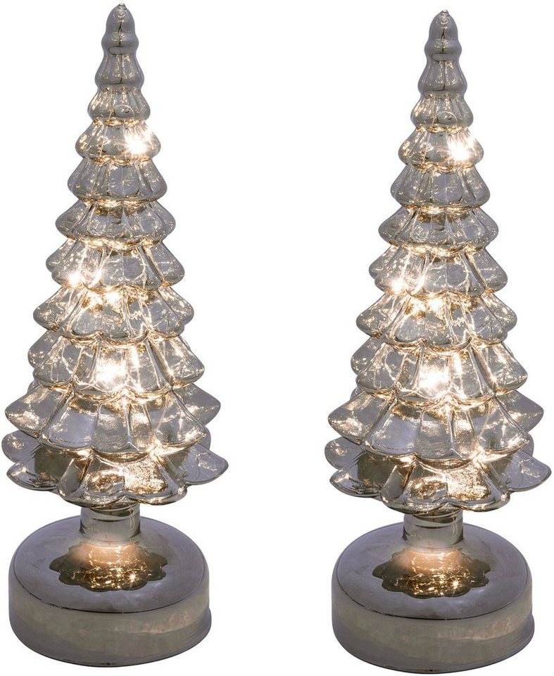Creativ light LED Baum Weihnachtsdeko, LED fest integriert, 2er Set,  Tannenbaum aus Glas