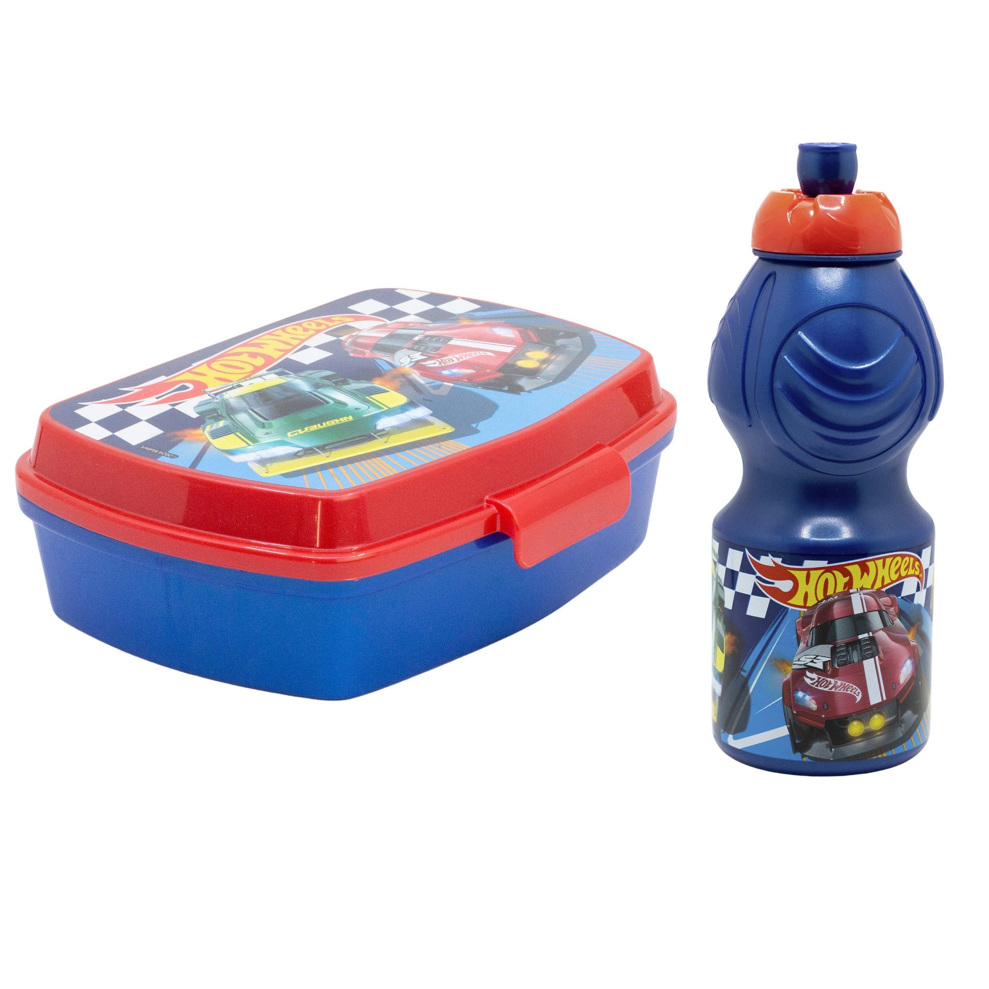 Hot Wheels Lunchbox Hot Wheels Racing 2 tlg Lunch Set Brotdose Trinkflasche 410 ml, (2-tlg., Spar-Set)