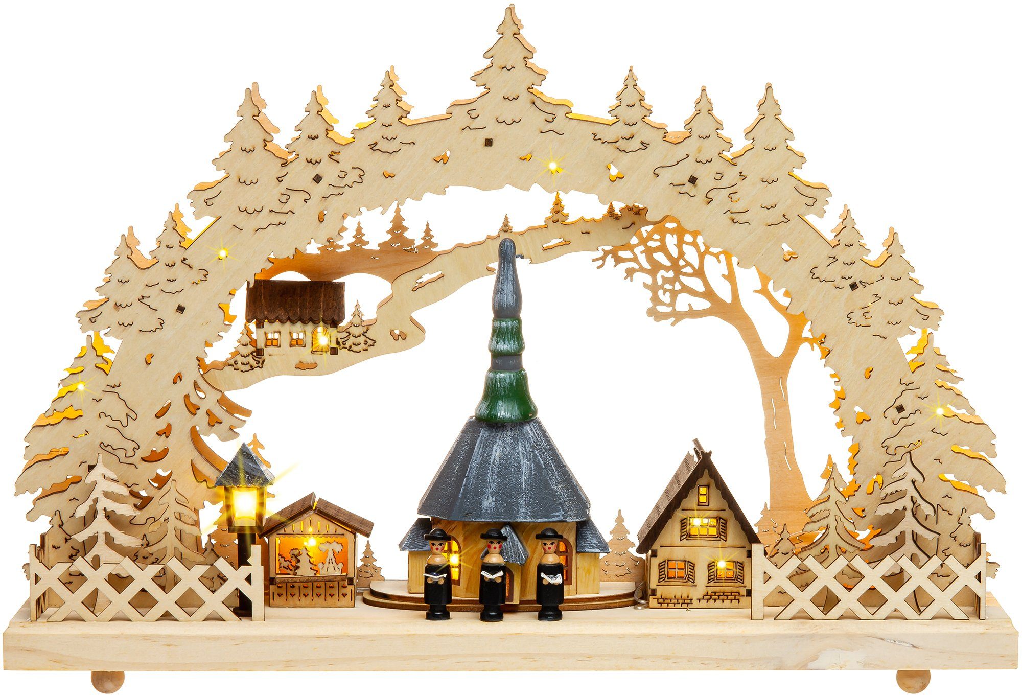 SIKORA Schwibbogen LB60 Lichterbogen mit LED Beleuchtung Seiffener Kirche Sänger B:43cm, inkl. Netzteil - sanft beleuchtet für sinnliche Weihnachten