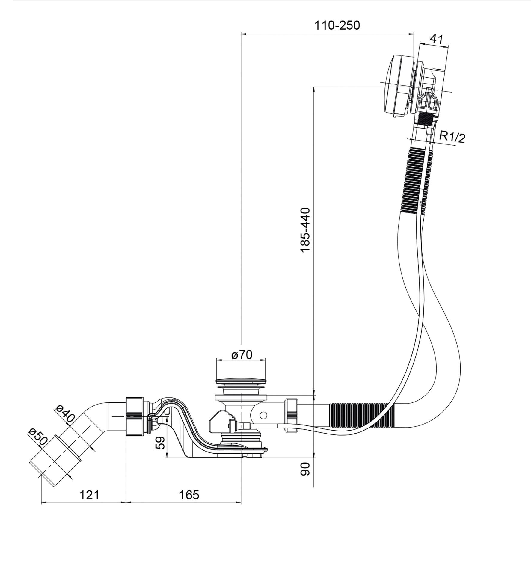 OTTOFOND Duschablauf Luxus, Ablauf Ablauf waagerecht DN 50, Ablauf waagerecht DN 40, [1 1/2", 1-tlg., für Badewannen, chromfarben