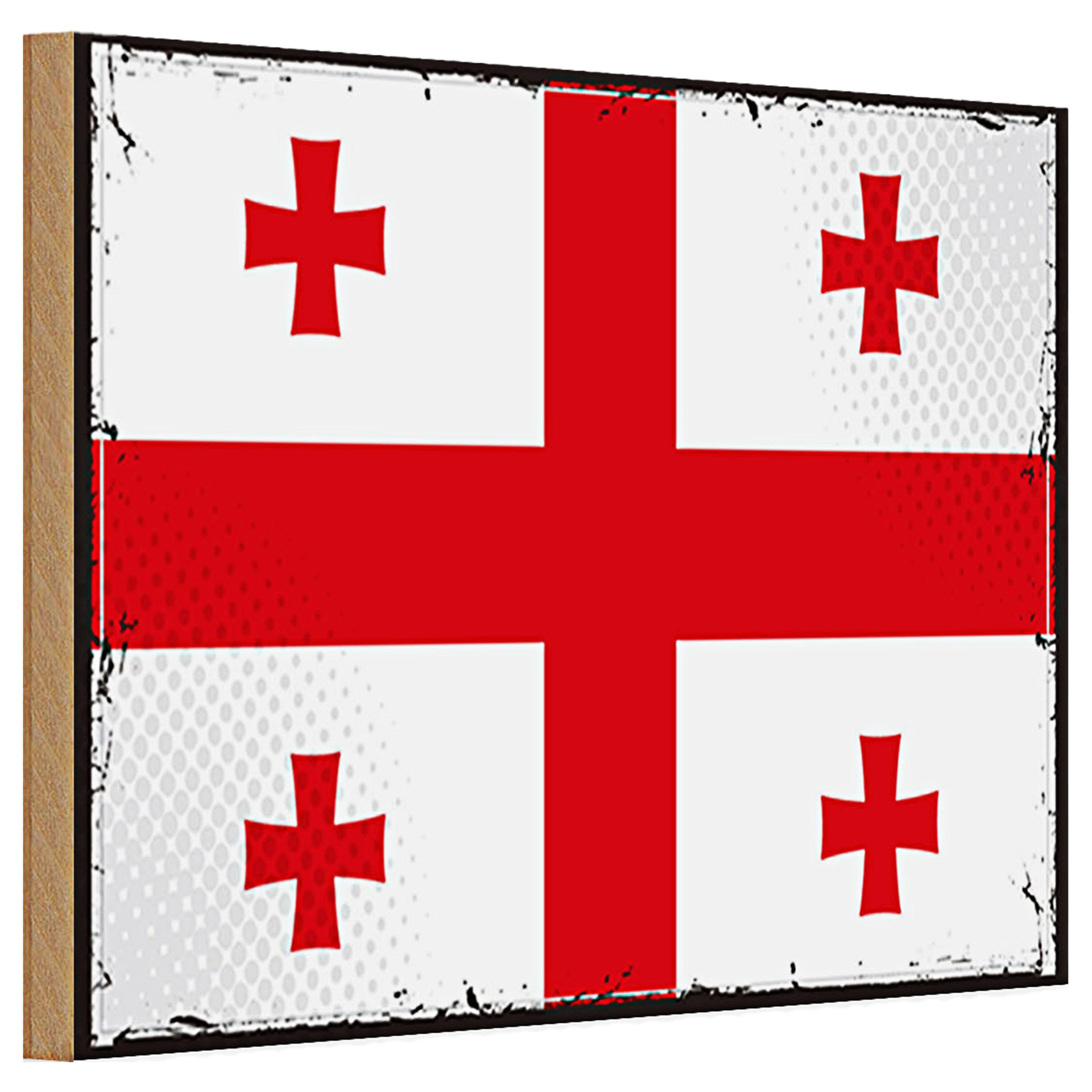 Roomando Holzbild Holzschild Flagge Georgien 30x20cm Retro Flag of Georgia