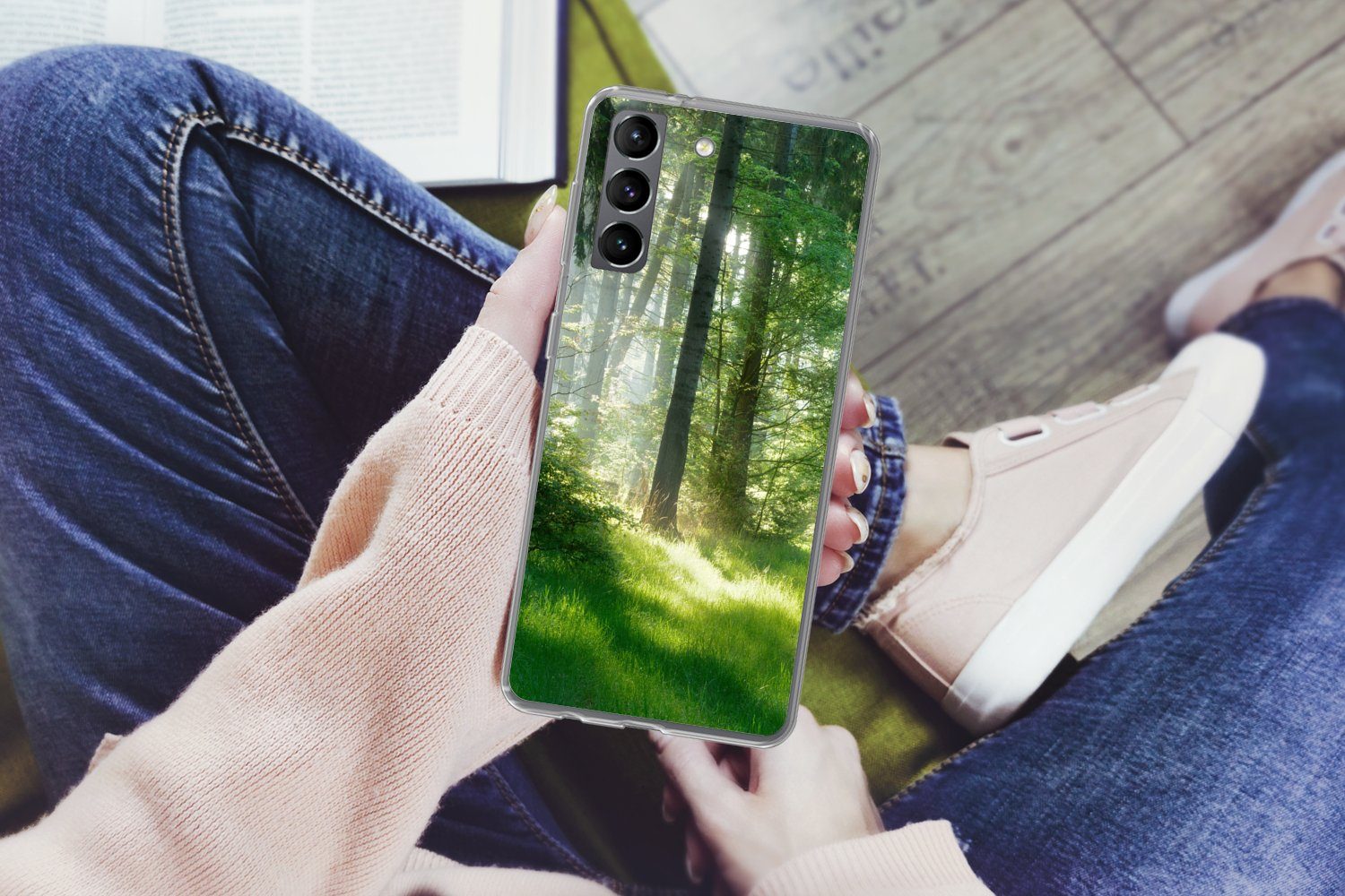 MuchoWow Handyhülle für Samsung Galaxy S21 Natur - Bäume - Wald - Grün - Sonne - Gras - Pf, Phone Case, Silikon, Schutzhülle Dünn