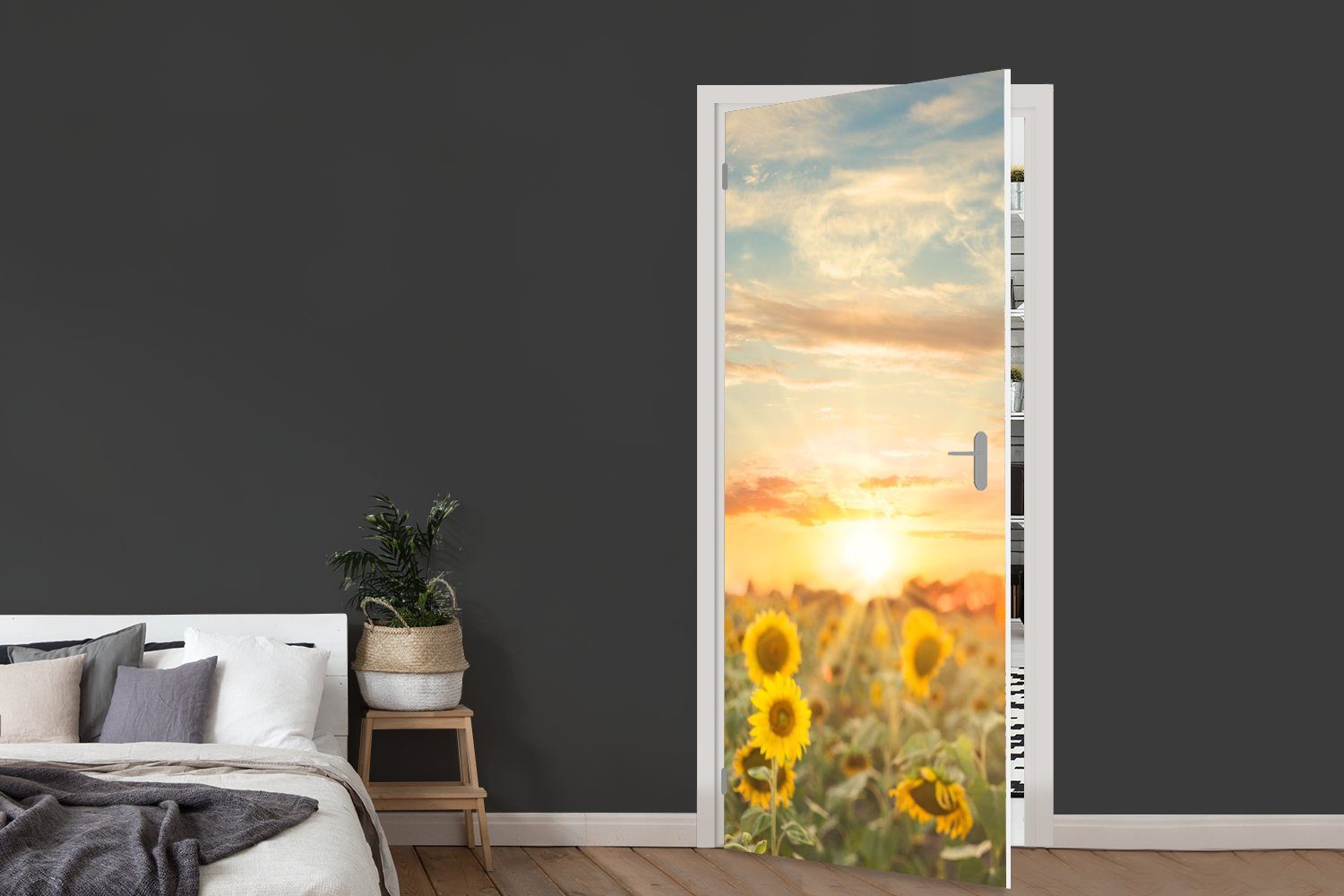 Türtapete bedruckt, Sonnenblume (1 - MuchoWow Türaufkleber, Blumen, Matt, cm St), Fototapete Sonne - Tür, für 75x205