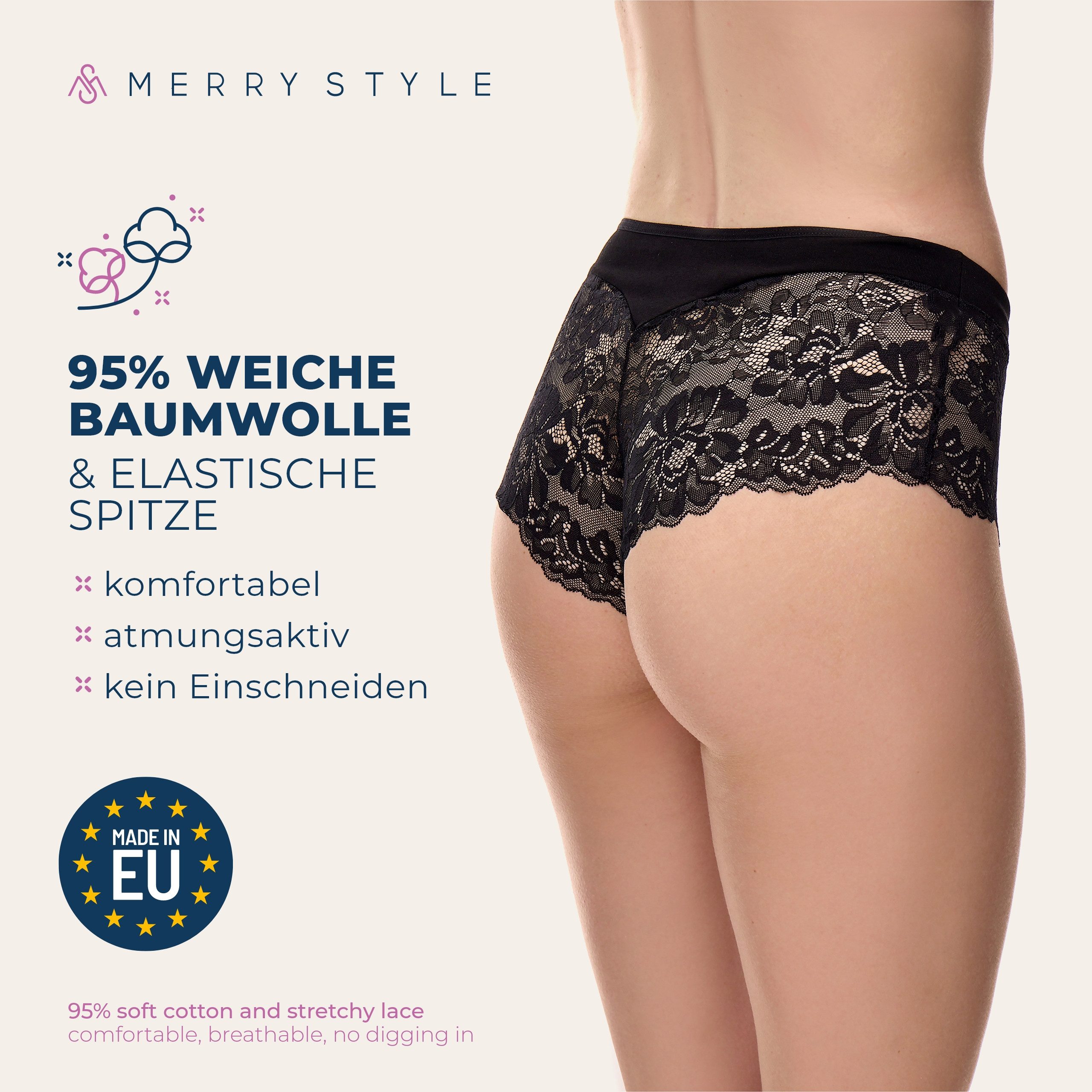 Merry Style Lange Unterhose Damen Unterhose Hipster Hot Pants mit Spitzenbesatz MSGAB155-2P (1-St) Top Qualität und sexy – Bild 2 von 5