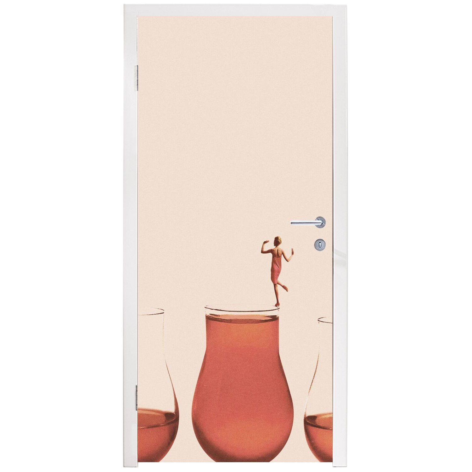 MuchoWow Türtapete Vintage Matt, bedruckt, Glas Pastell Frau - (1 für cm Türaufkleber, St), Abstrakt, - Tür, - - 75x205 Fototapete