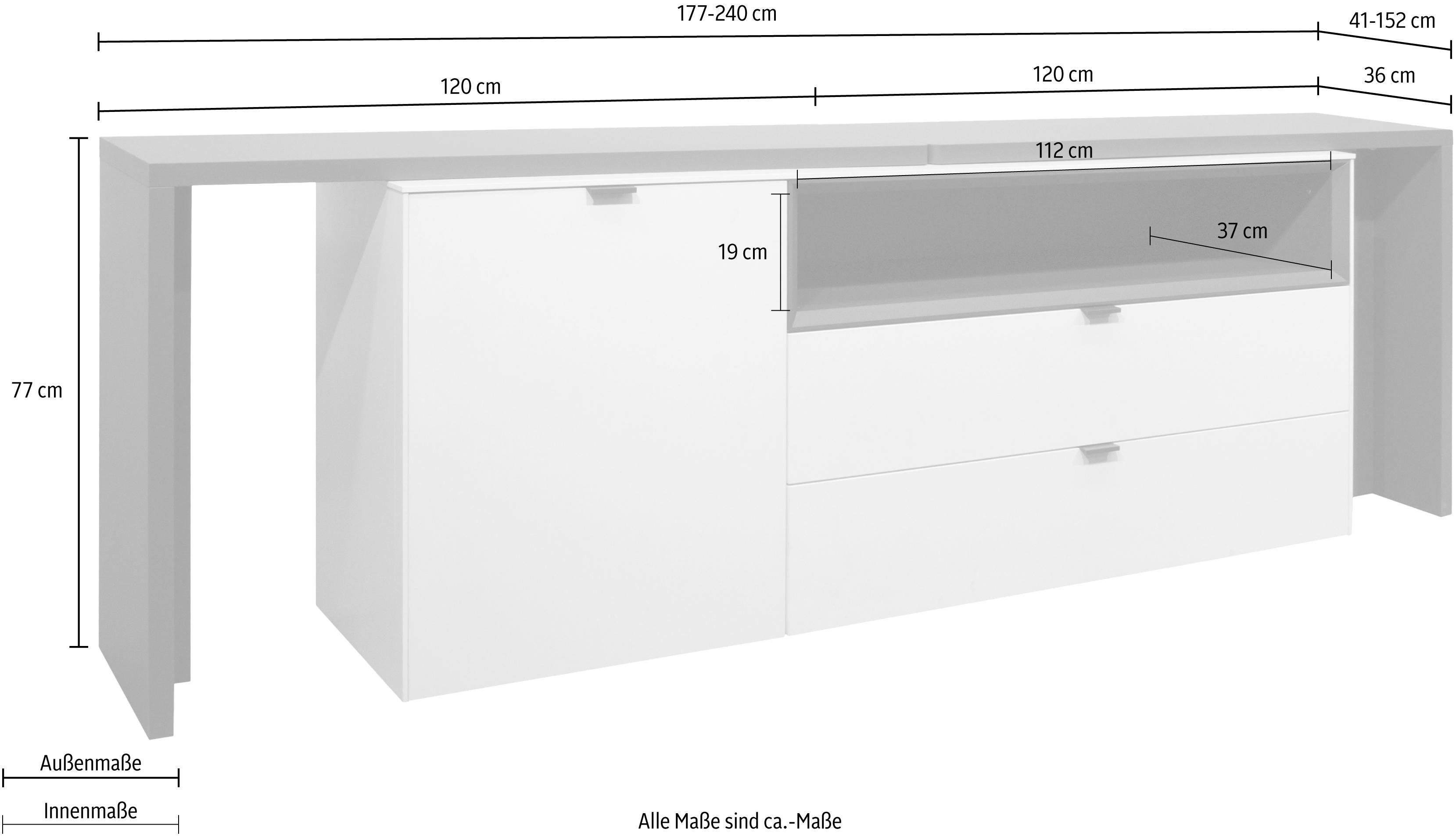 Mäusbacher Sideboard Micelli, mit Tischfunktion, Breite 177-240 cm
