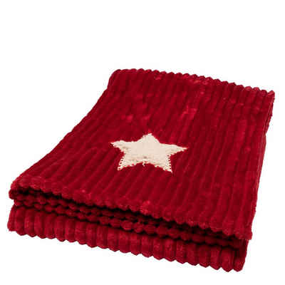 Wohndecke, Decoris season decorations, Kuscheldecke Flanelldecke mit Stern 150x200cm rot