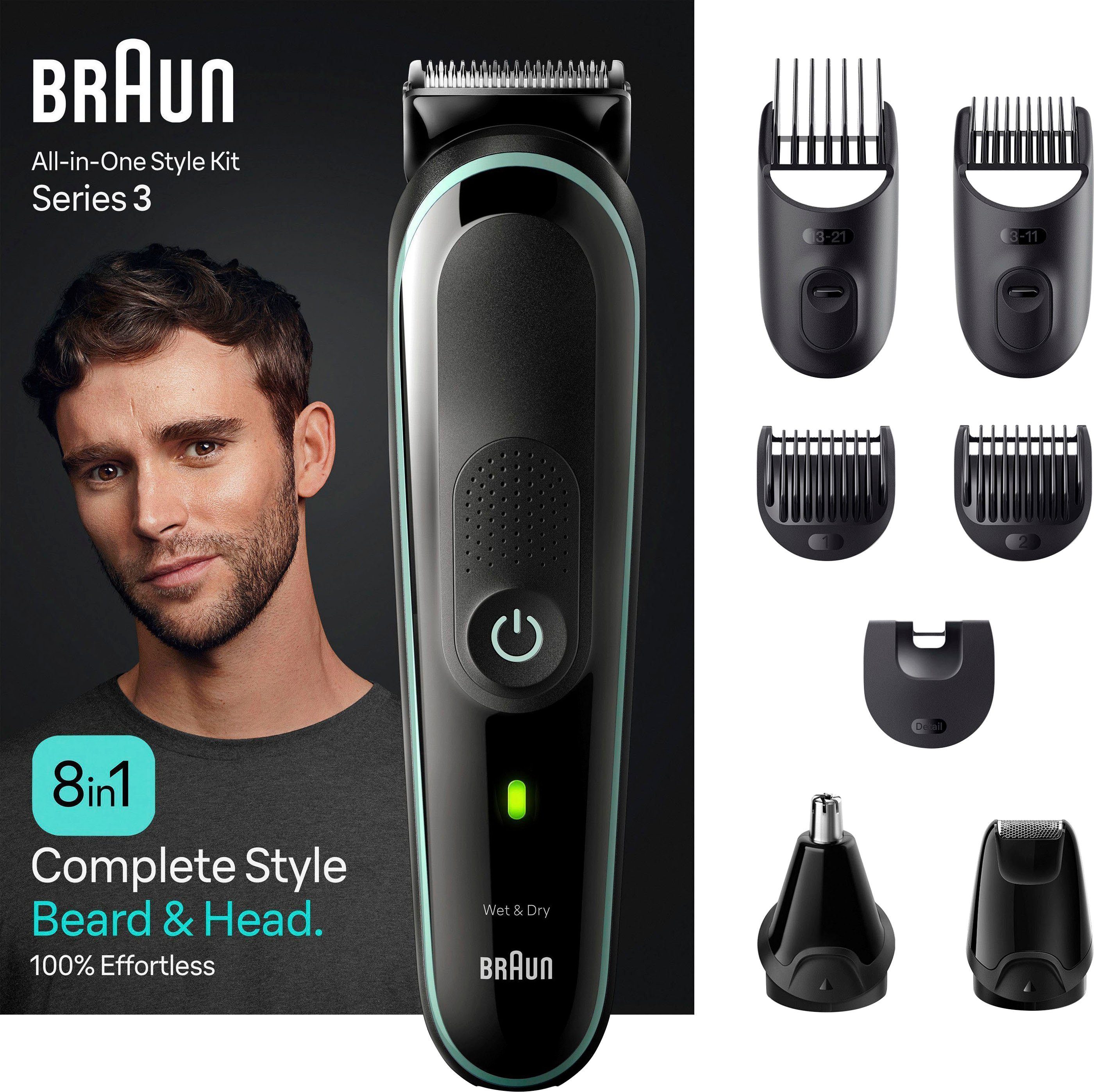 Set Braun Das Styling & Styling 80 Wasserdicht, für von Laufzeit, 8-in-1 kabellose die All-In-One Styling MGK3441, Min. Set Bart- Set, Haarschneider Braun Gesichtshaarentfernung