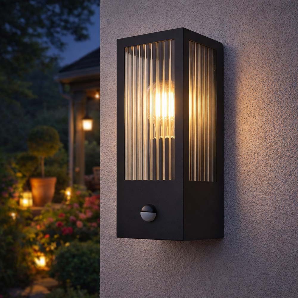 GLOBO LIGHTING Außen-Wandleuchte, Leuchtmittel inklusive, Warmweiß, Wandleuchte Außenleuchte Hauswandlampe Bewegungsmelder LED Glas