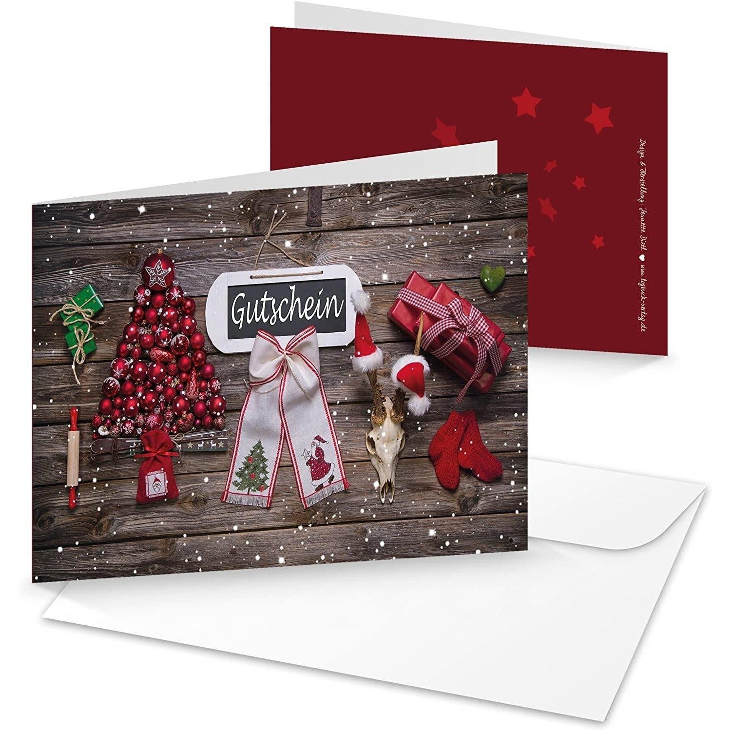 Logbuch-Verlag Weihnachtskarte 10 Stück Weihnachtsgutschein rot weiß braun grün weihnachtlich