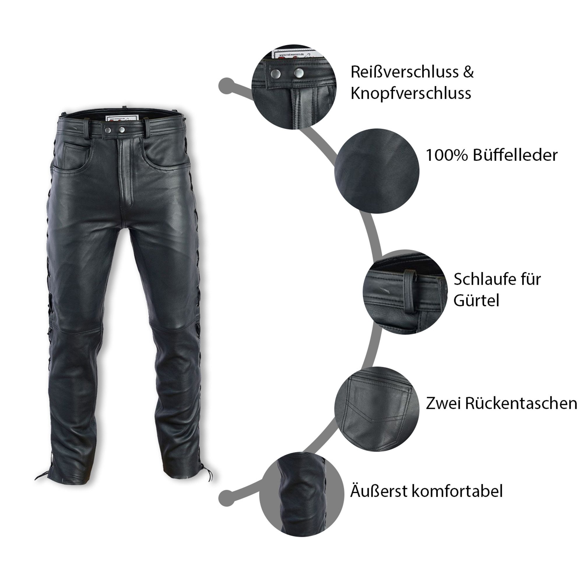 RadMasters Motorradhose GW860 Stylish Biker Lederjeans aus Büffelleder