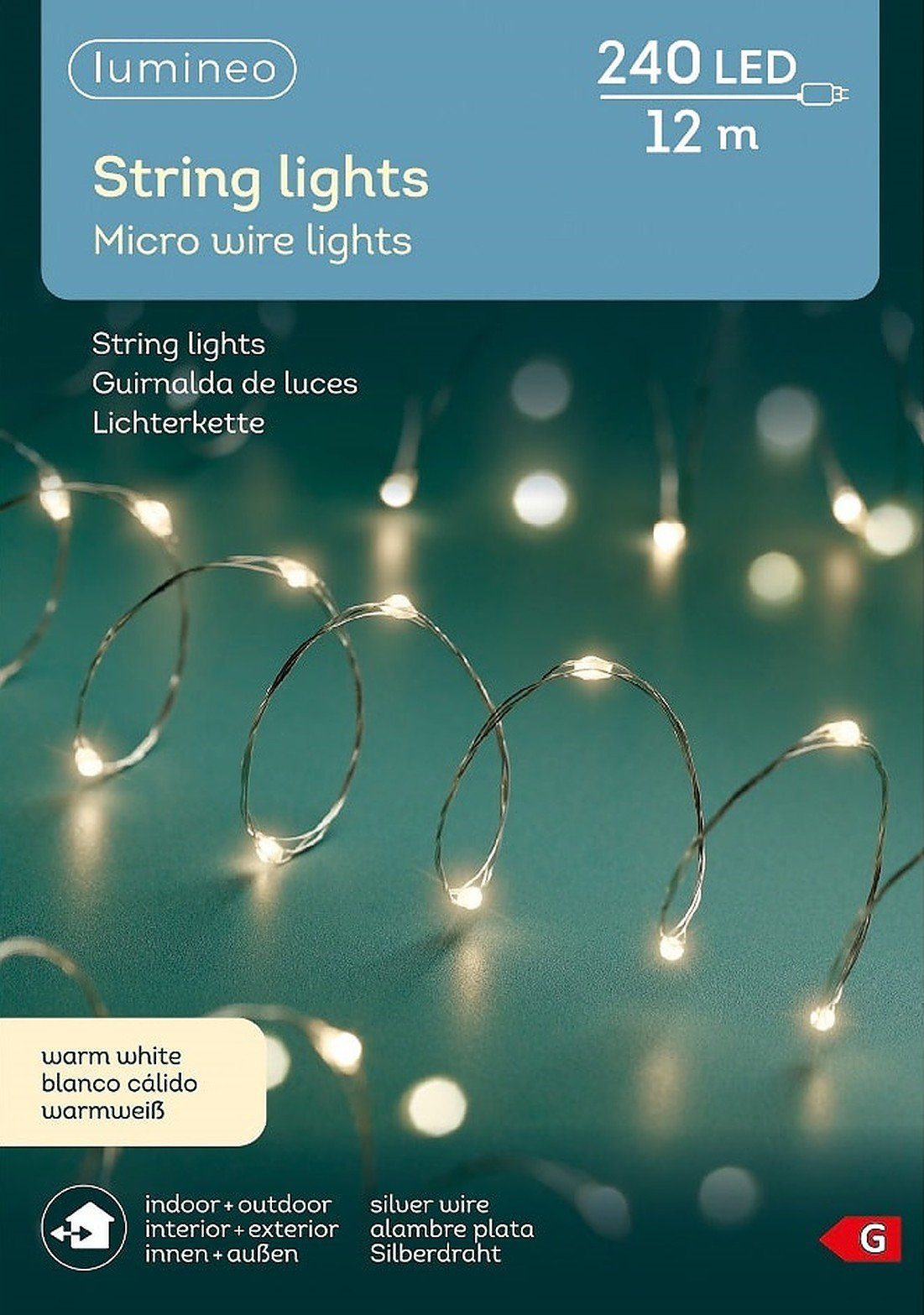 Lumineo LED-Lichterkette Lumineo Lichterkette STRING LIGHTS 240 LED 12 m warm weiß, Silberdraht, 8h-Timer, Indoor/Outdoor, IP44, Micro LEDs