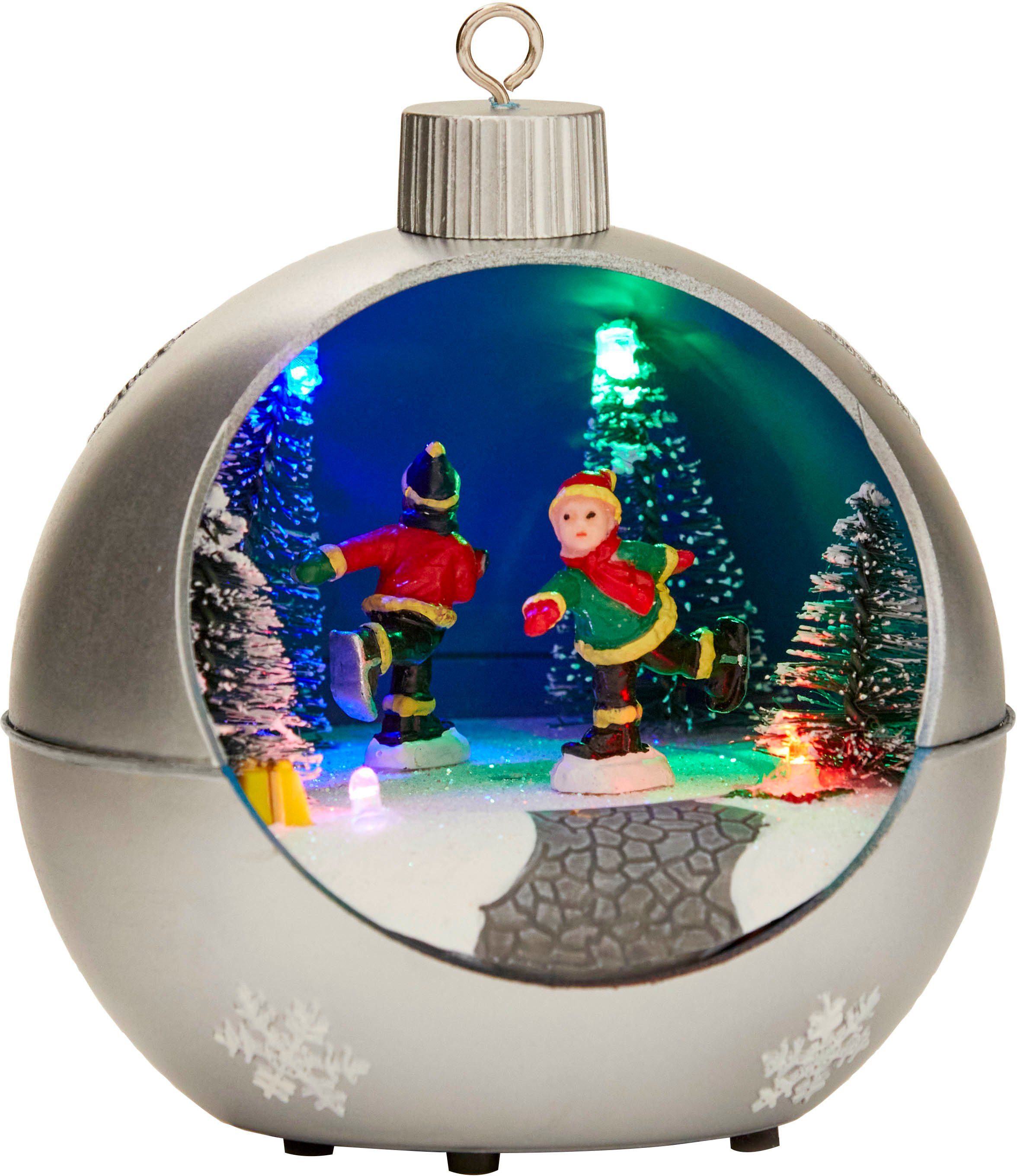 Melodie Weihnachtskugel Figuren Christbaumschmuck mit rotierenden Northpoint Schneewirbeleffekt LED