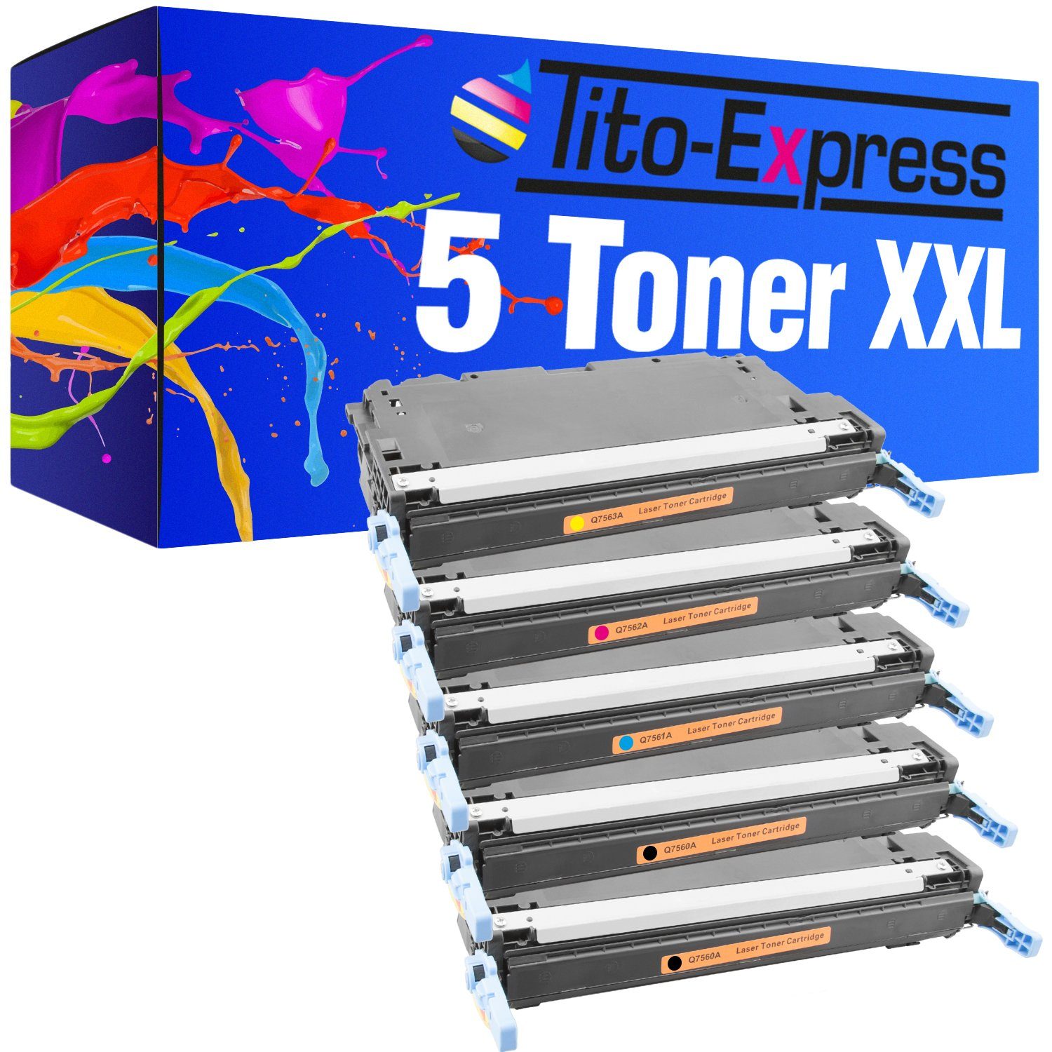Tito-Express Tonerpatrone 5er Set ersetzt HP Q7560A HP Q7561A HP Q7562A HP Q7563A, für Color LaserJet 2700 2700N 2700 Series 3000 3000DN 3000DTN 3000N