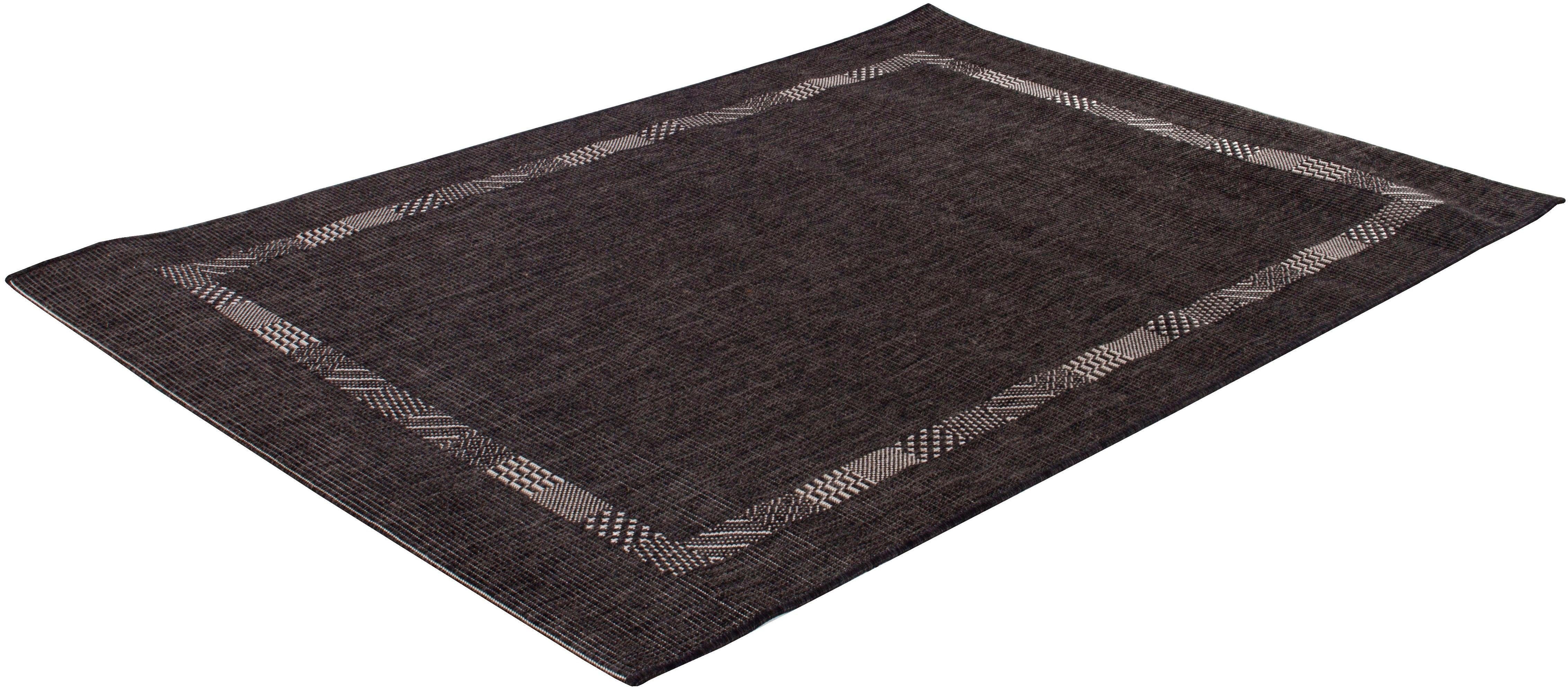 Teppich Montana, Andiamo, rechteckig, Höhe: 6 mm, Flachgewebe, Uni Farben, mit Bordüre, In- und Outdoor geeignet anthrazit