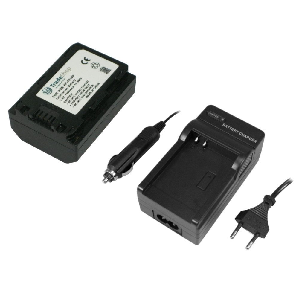 Trade-Shop 2in1 Set passend für Sony Alpha 7R IV ILCE-7RM4 A7R IV Ladegerät + Kamera-Akku Li-Ion 1600 mAh (7,4 V), Für 220V Steckdose und 12V/24V Kfz Zigarettenanzünder