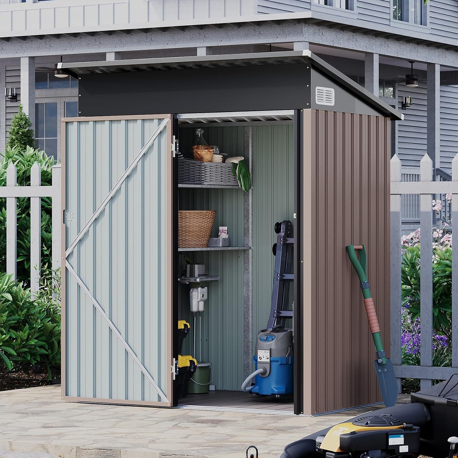 AOXUN Gerätehaus mit PP-Boden und 2 höhenverstellbaren Einlegeböden, BxT: 150x91 cm, (1 St), Metall Außen-Geräteschuppen für Gartenwerkzeuge & Utensilien