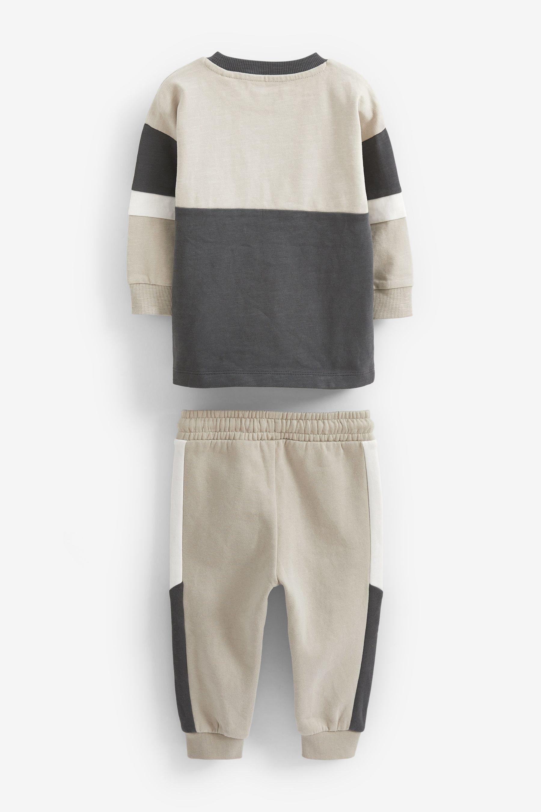 Next Shirt + Jogginghose & Monochrome Set Charcoal (2-tlg) Grey Blockfarben mit in Hose Langarmshirt