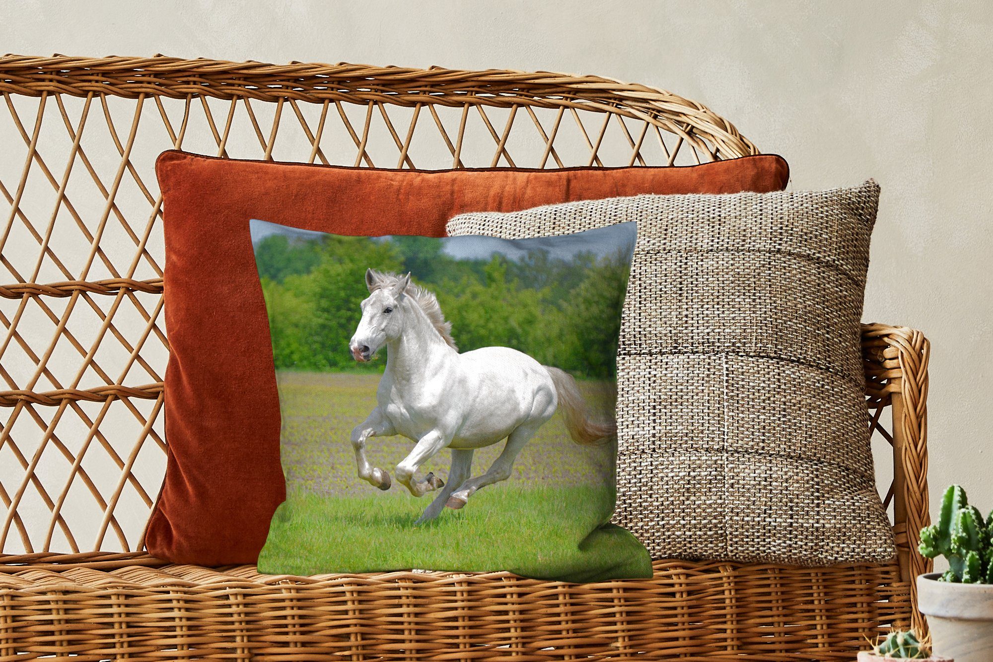 Dekokissen Deko, für Pferde mit Schlafzimmer, Wohzimmer, MuchoWow Füllung Sofakissen - Zierkissen Natur - Weiß,