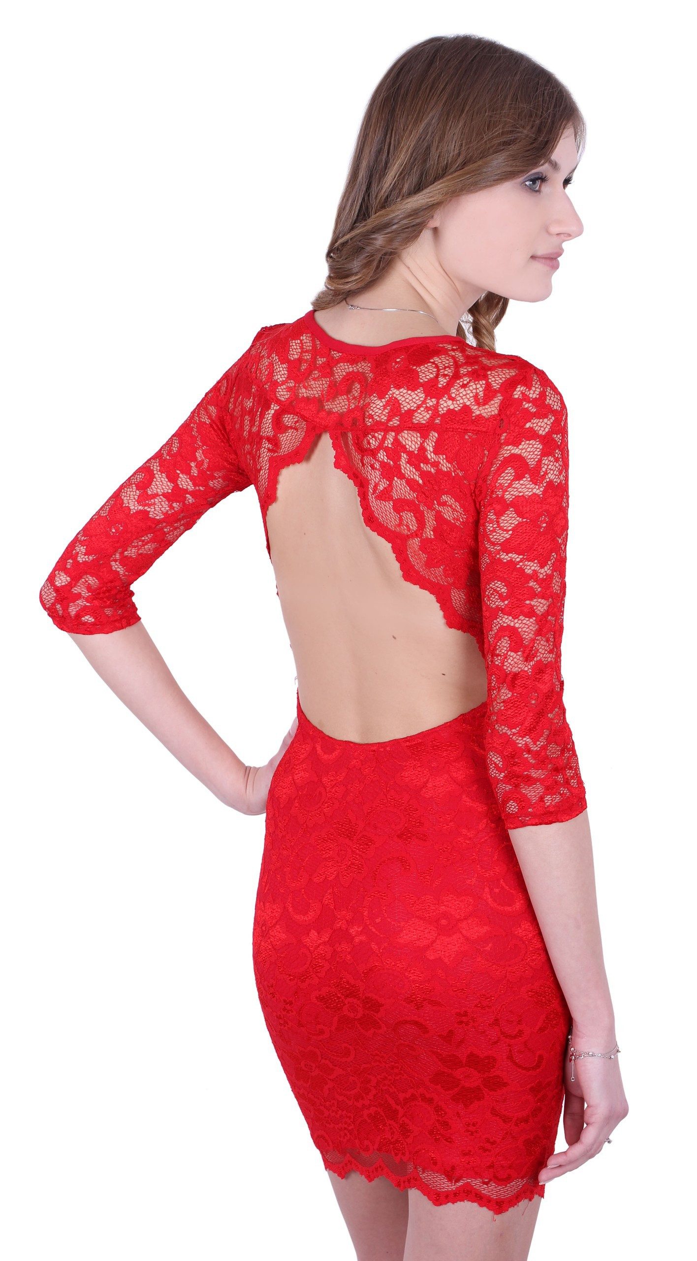 Sarcia.eu Minikleid Super sexy Minikleid aus Spitze Rückenfrei Backless rot S