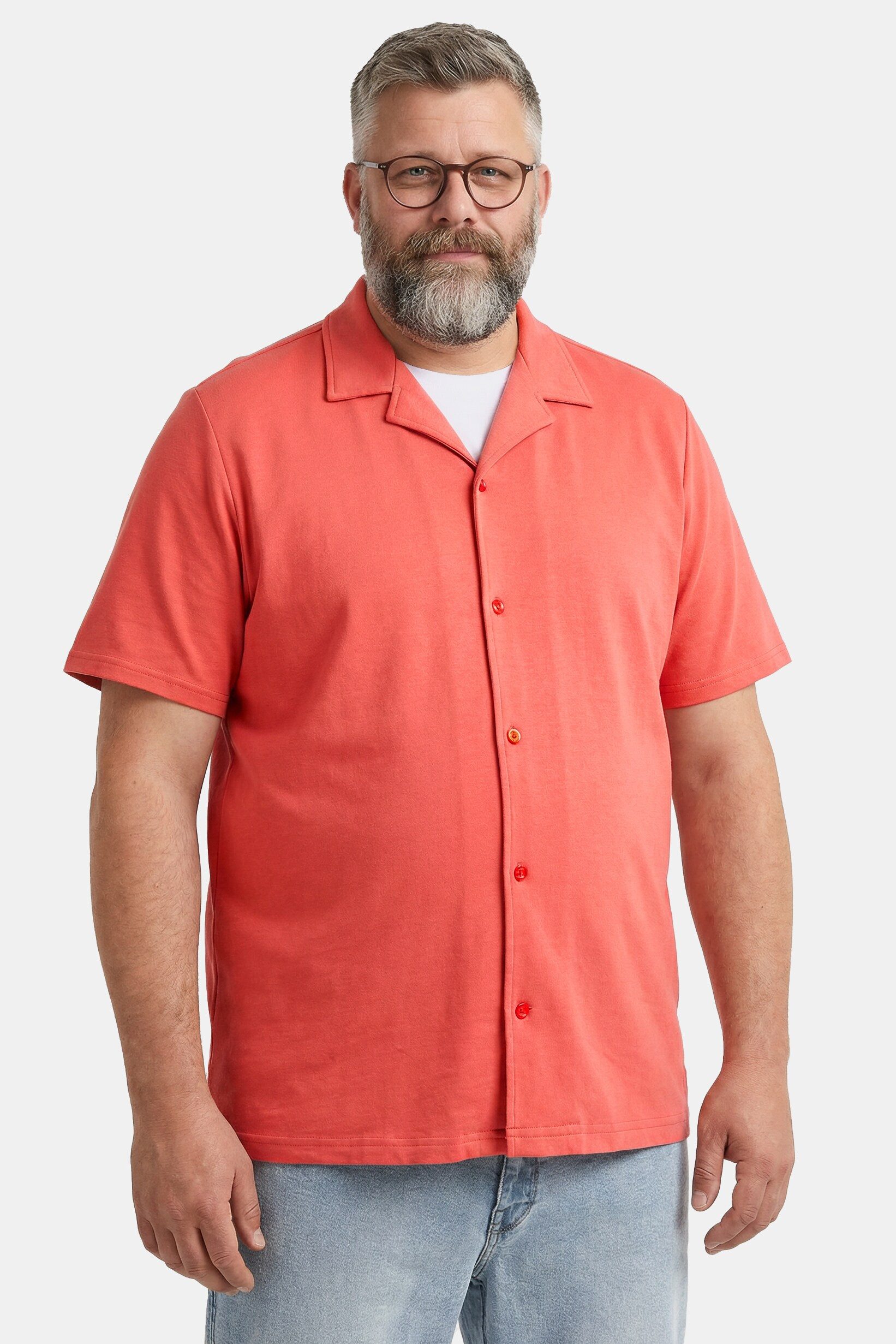 Men Plus Kurzarmhemd Jerseyhemd Halbarm Cubakragen Cuba Fit