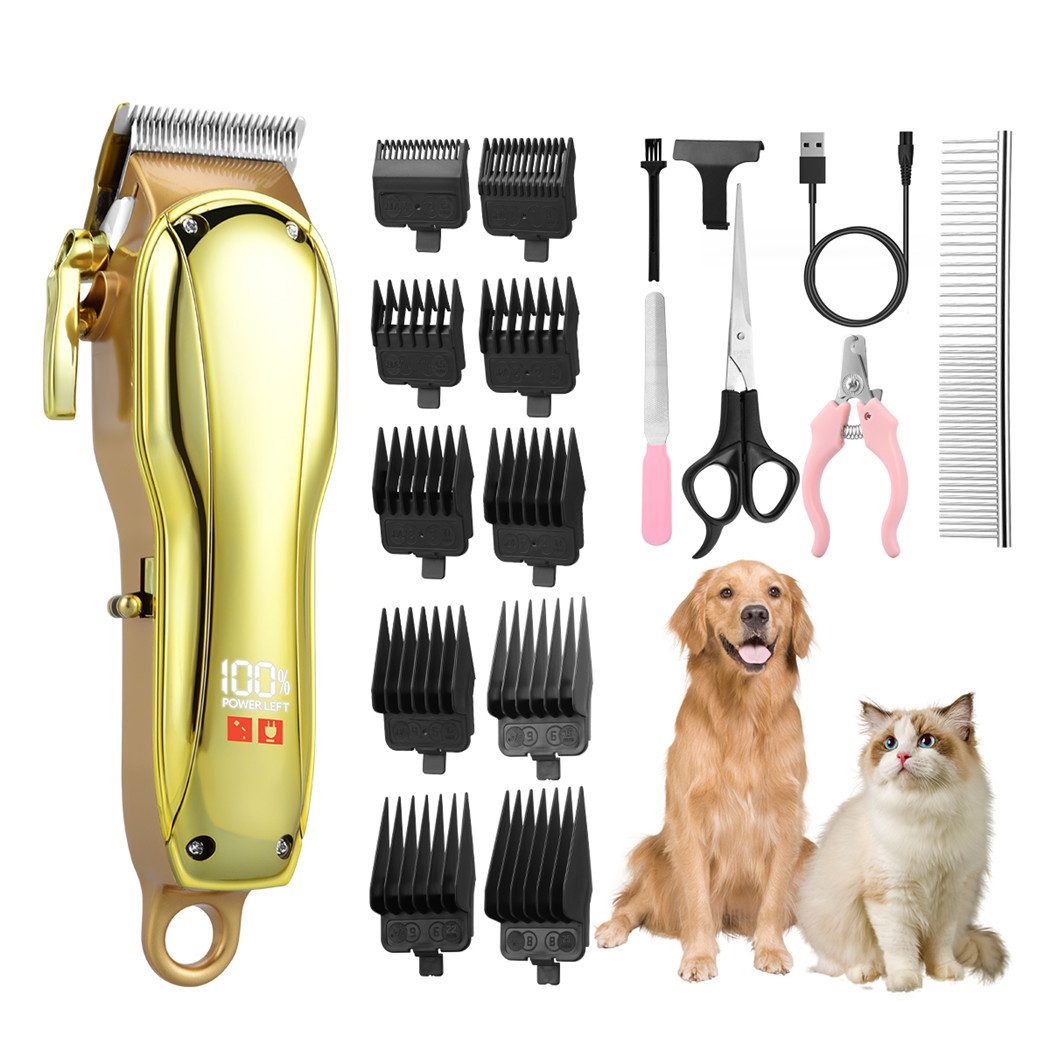 CkeyiN Hundeschermaschine Kabelloser elektrischer Katzen- und Hunderasiererset mit LED-Anzeige, Präzisionsschneidkopf, Leise Motor 1200mAh Akku Nagelknipser für Hunde Katze Kaninchen