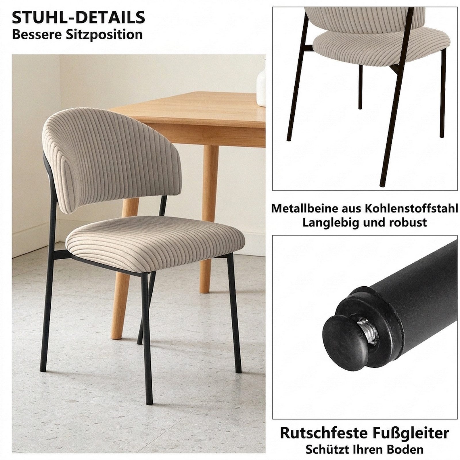 Jiexi Esszimmerstuhl Modernes Esszimmerstuhl-Set in Cord-Optik, bequem & stabil – Bild 4 von 5