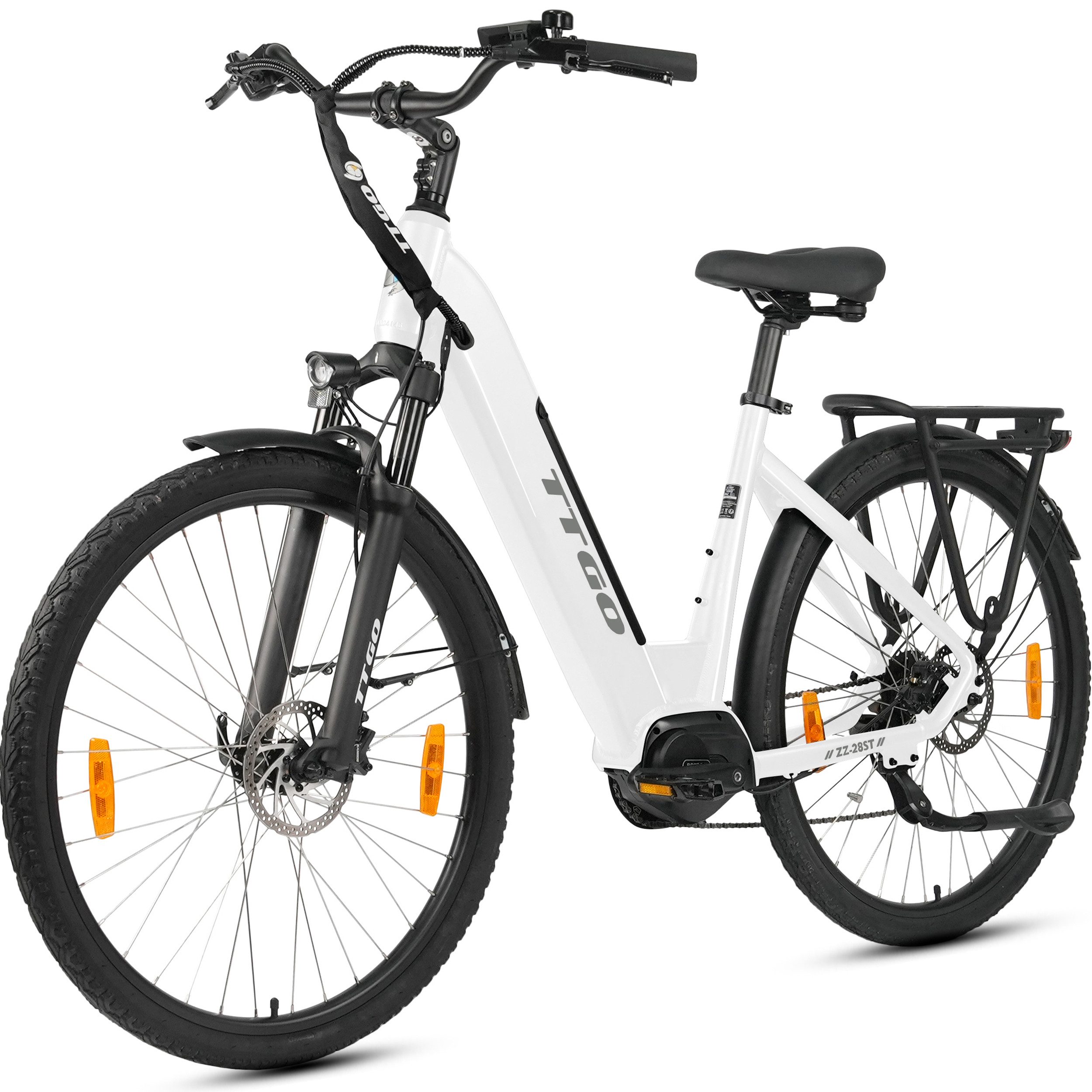 TTGO E-Bike Cityrad ZZ-28ST 28’’ E-Cityrad Alu-Tiefrahmen mit Mittelmotor und Gepäckträger, 9 Gang SHIMANO ALTUS, Kettenschaltung, Mittelmotor, 720 Wh, 36V 20AH Rahmen trägt 125 kg Abenteuer, Reichweite bis 150 km,Pedelec