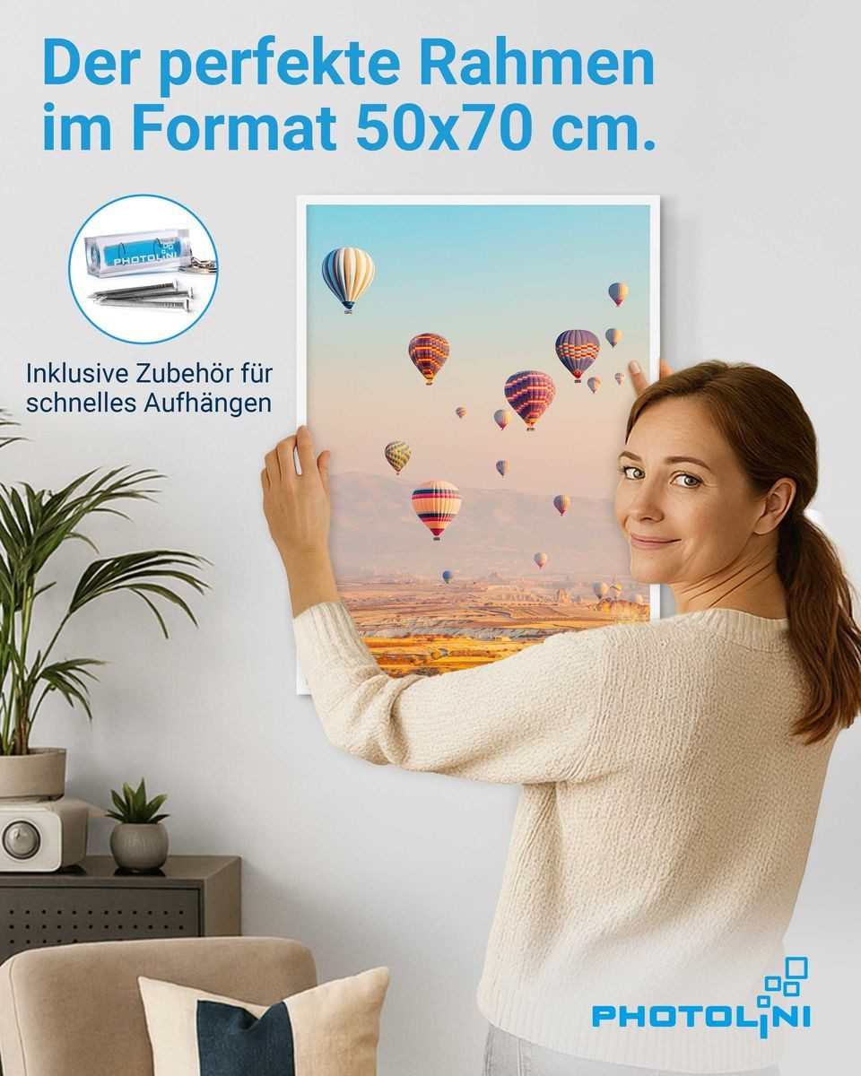 PHOTOLINI Bilderrahmen 2er Set 50x70 cm mit bruchsicherem Acrylglas, Holz MDF, Fotos & Poster, für 2 Bilder (2er Set), Moderner Posterrahmen zum Aufhängen in Hoch- und Querformat