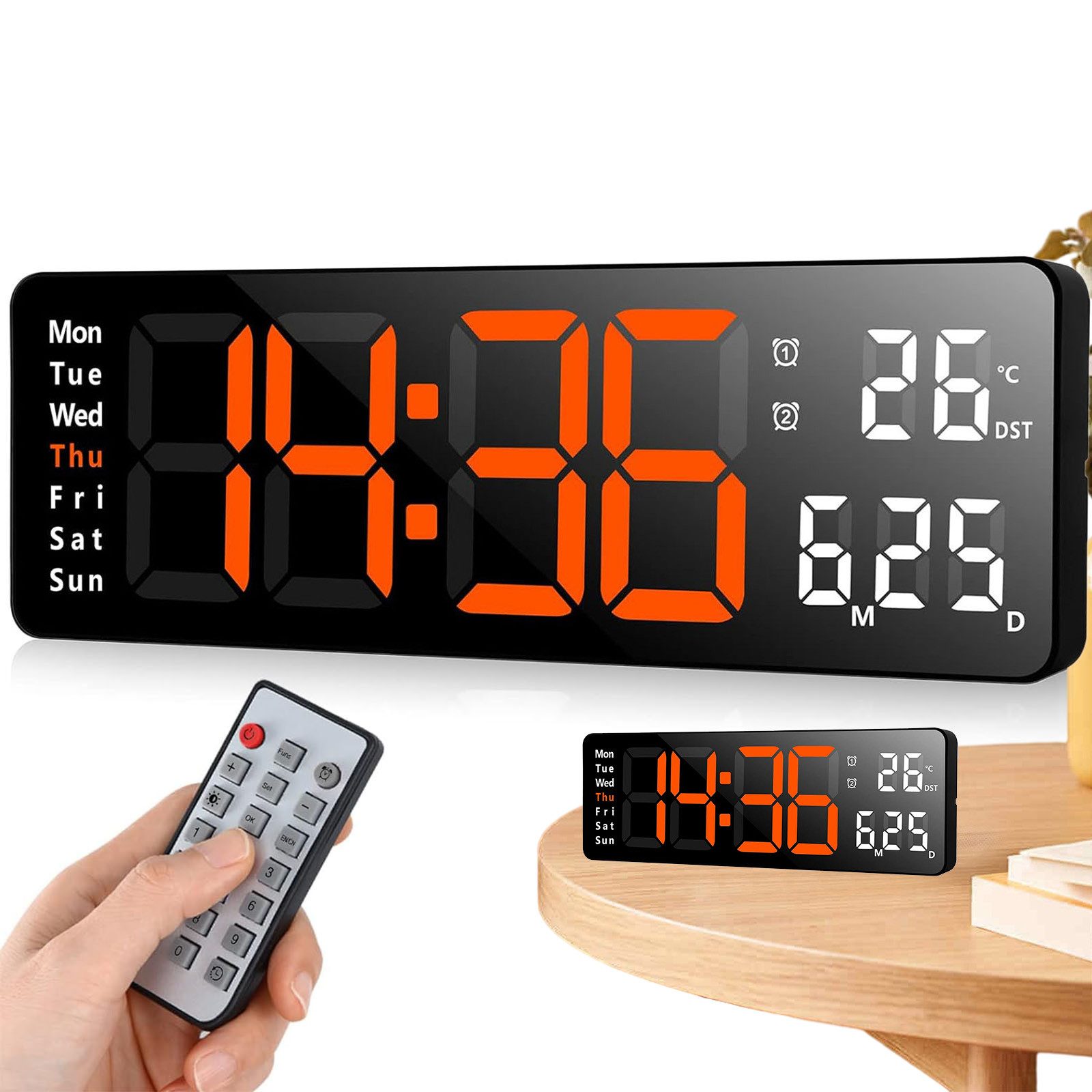 OKWISH Wanduhr 13 Zoll LED Digitale Wandwecker Küchenuhr Tischuhr (Digitalw günstig online kaufen