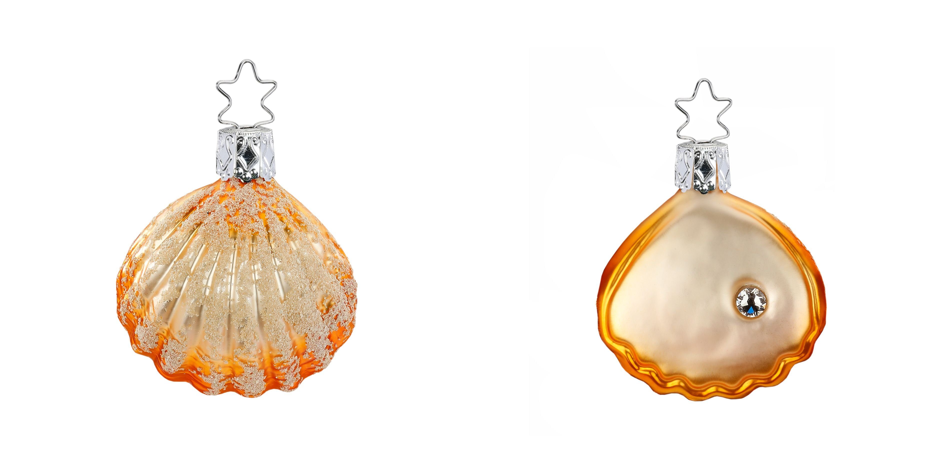 INGE-GLAS® Christbaumschmuck, Christbaumschmuck Glas Perlen Muschel 6cm beige