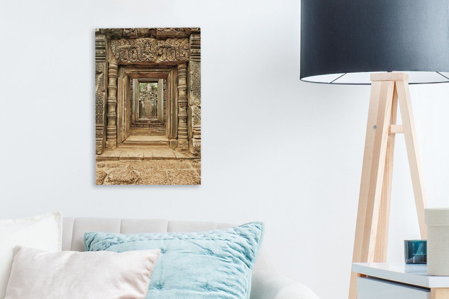 Gemälde, 20x30 St), bespannt Leinwandbild fertig OneMillionCanvasses® (1 Leinwandbild zum in Der Kambodscha, Eingang Zackenaufhänger, inkl. cm Bayon-Tempel