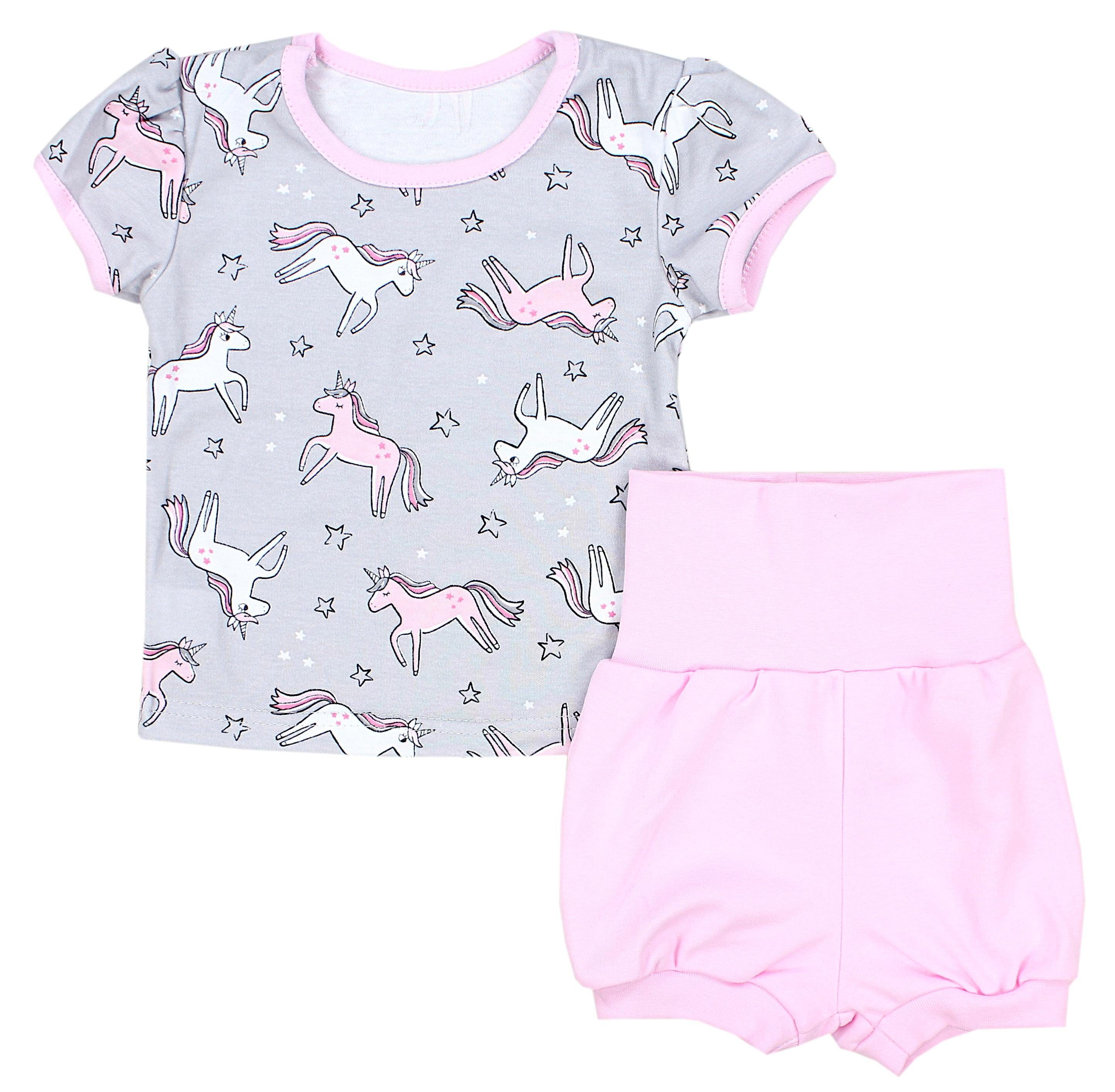 TupTam Shirt & Hose TupTam Baby Mädchen Sommer Bekleidung T-Shirt Shorts Set Einhorn Grau/Rosa