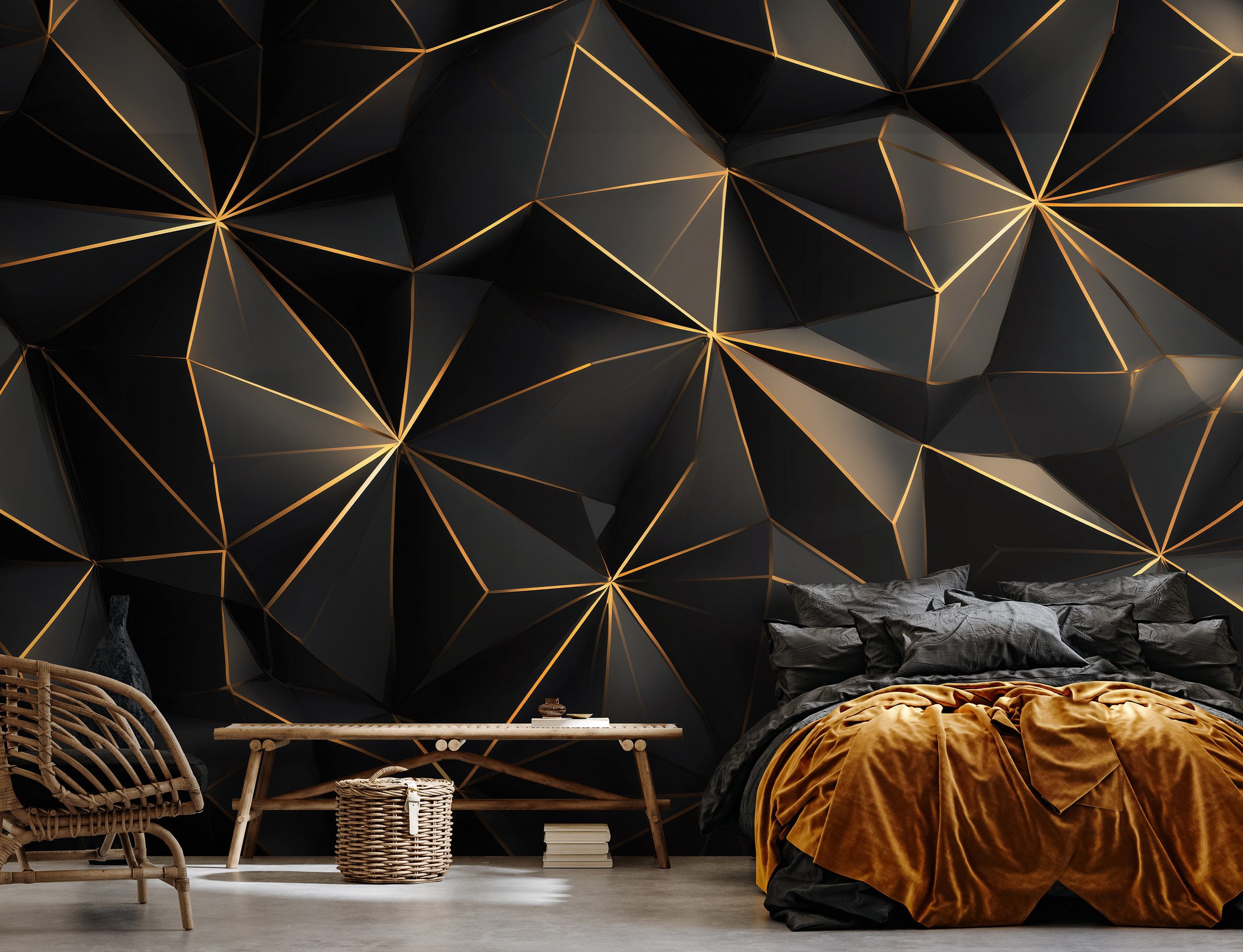 Wallarena Fototapete Geometrie Gold Schwarz Vlies Tapete Wohnzimmer Schlafz günstig online kaufen