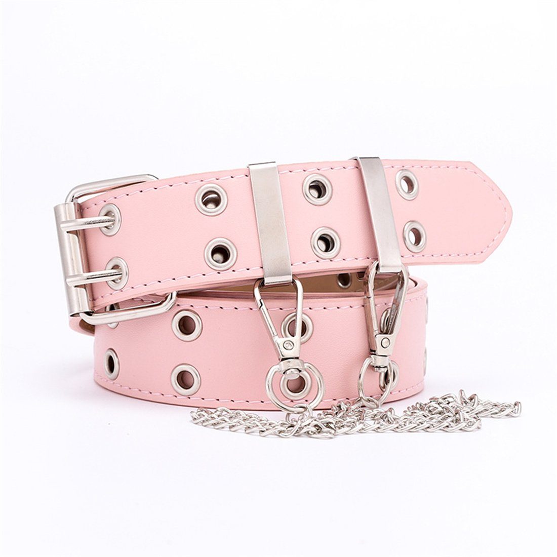 LYDMN Ledergürtel Frauen Punk-Stil Doppel Auspuff Gürtel, Mode Kette Gürtel Zubehör Rosa