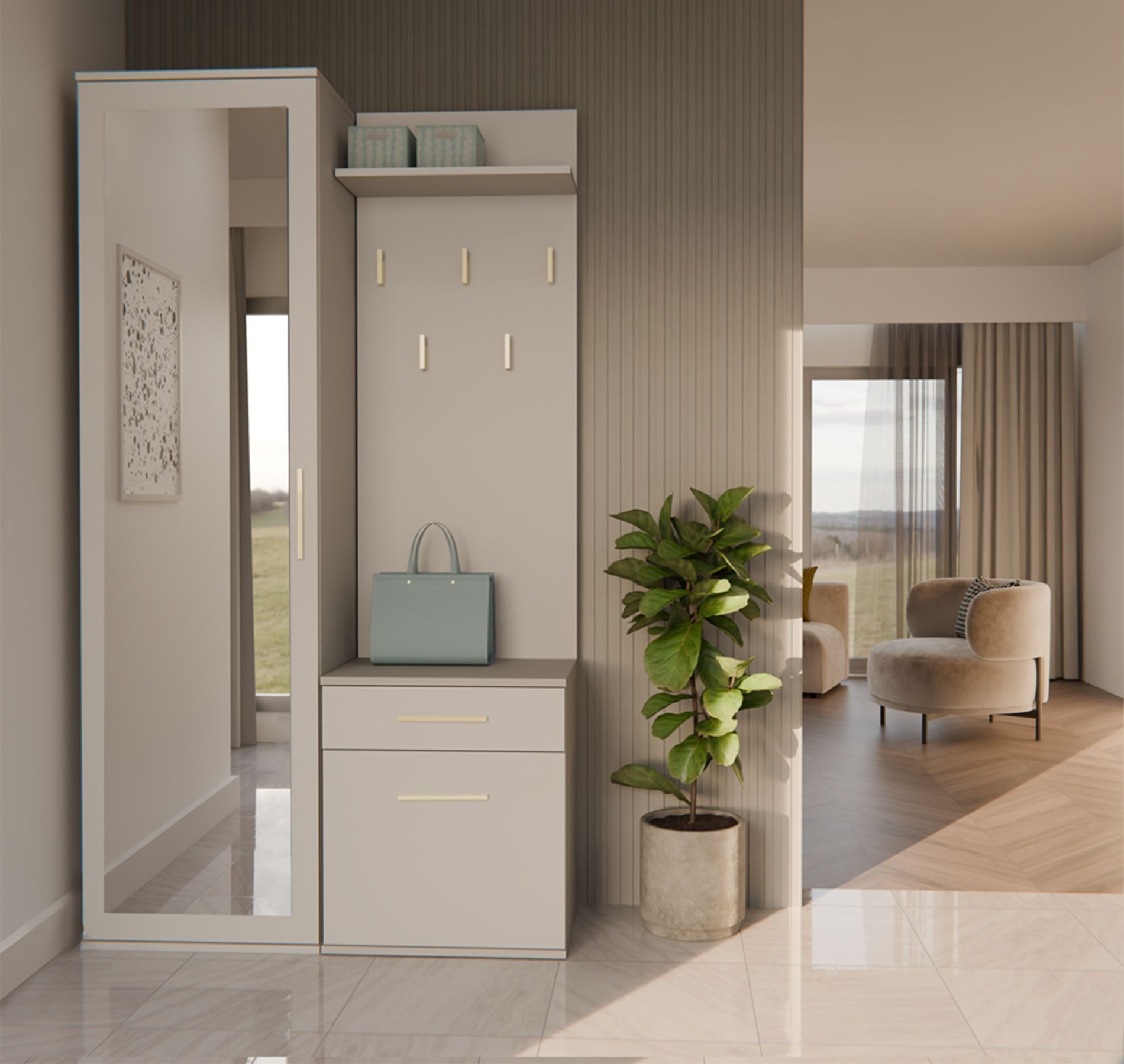 Selsey Garderoben-Set DUVIO, Flurmöbel-Set mit Spiegel & Schuhschrank, 100x180 cm