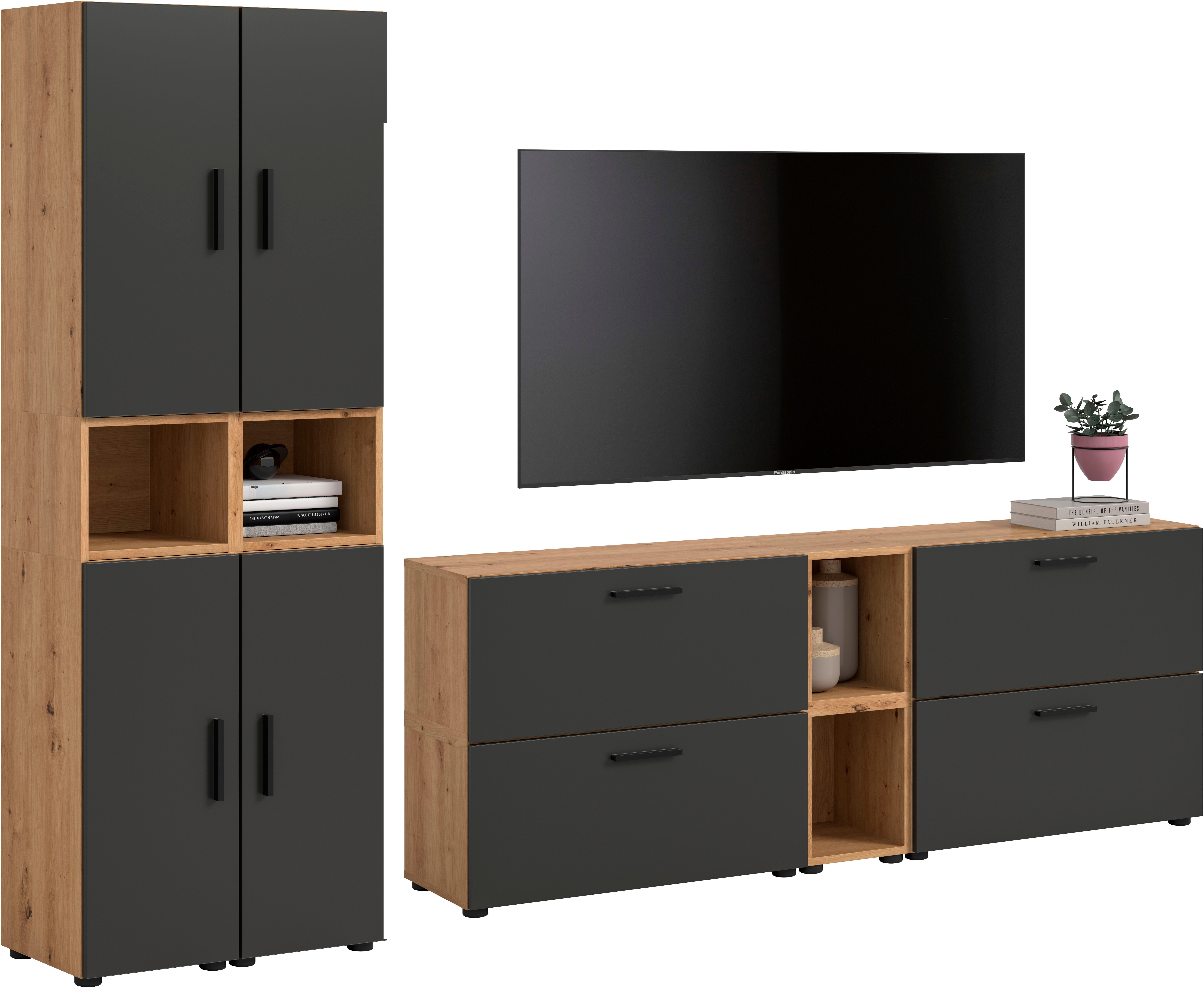 Home affaire Schrank-Set ENESTE, 12-teilig, in verschiedenen Farben, individuell kombinierbar, (4-St., verschiedenste Kombinationmöglichkeiten, stehend oder hängend), Stauraumelement, Kombination, Wohnkombination, Schrankwand, Lowboard