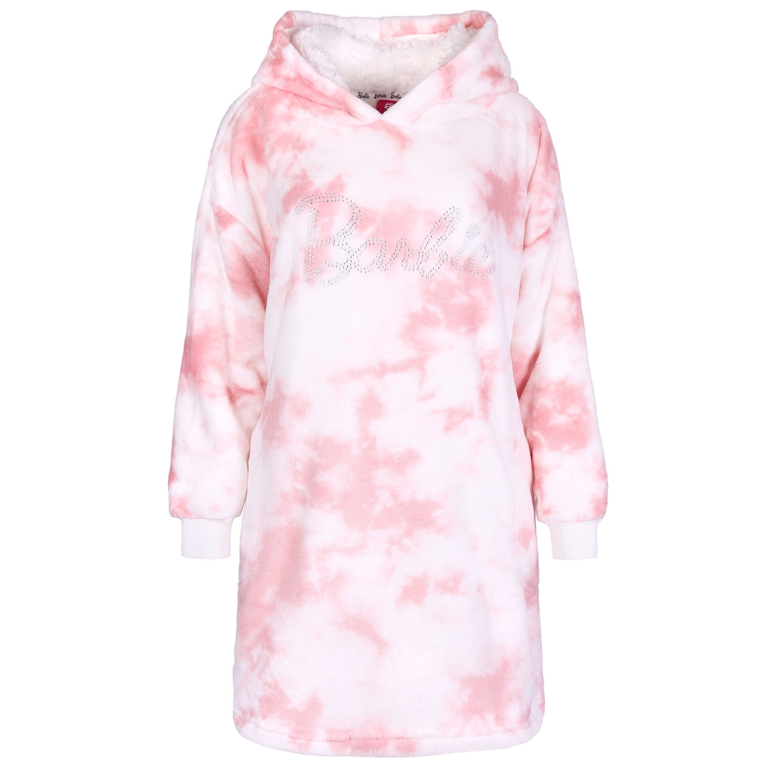Barbie Kapuzensweatshirt Pink-weißer Pullover/Bademantel aus Vlies mit Zirkonen Barbie M-L