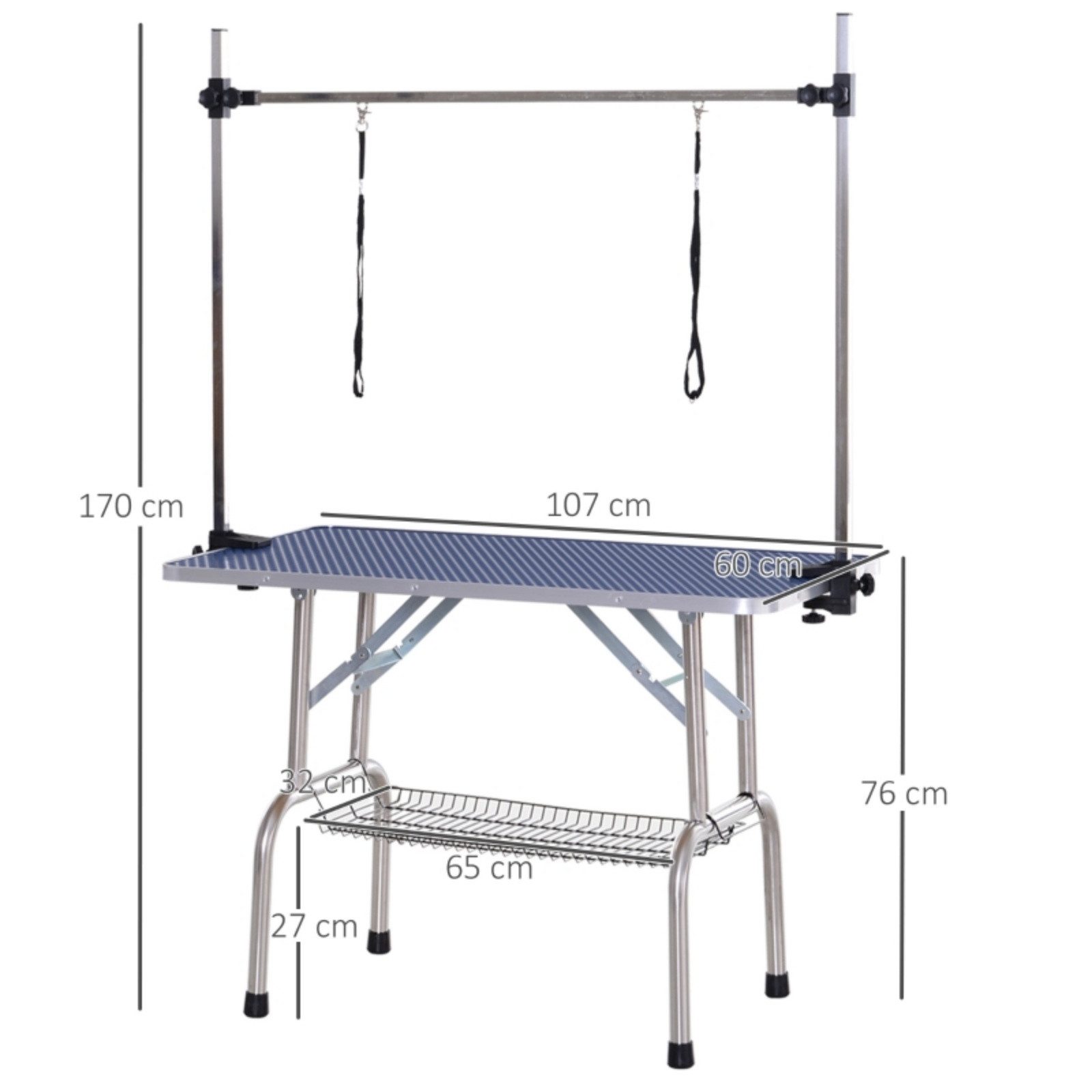 Blossom Arbeitstisch Tierpflegetisch Schertisch Trimmtisch höhenverstellbar bis 100 kg (Pflegetisch), Hundepflegetisch mit Unterkorb für Hunde Katzen Hundefriseur Tisch