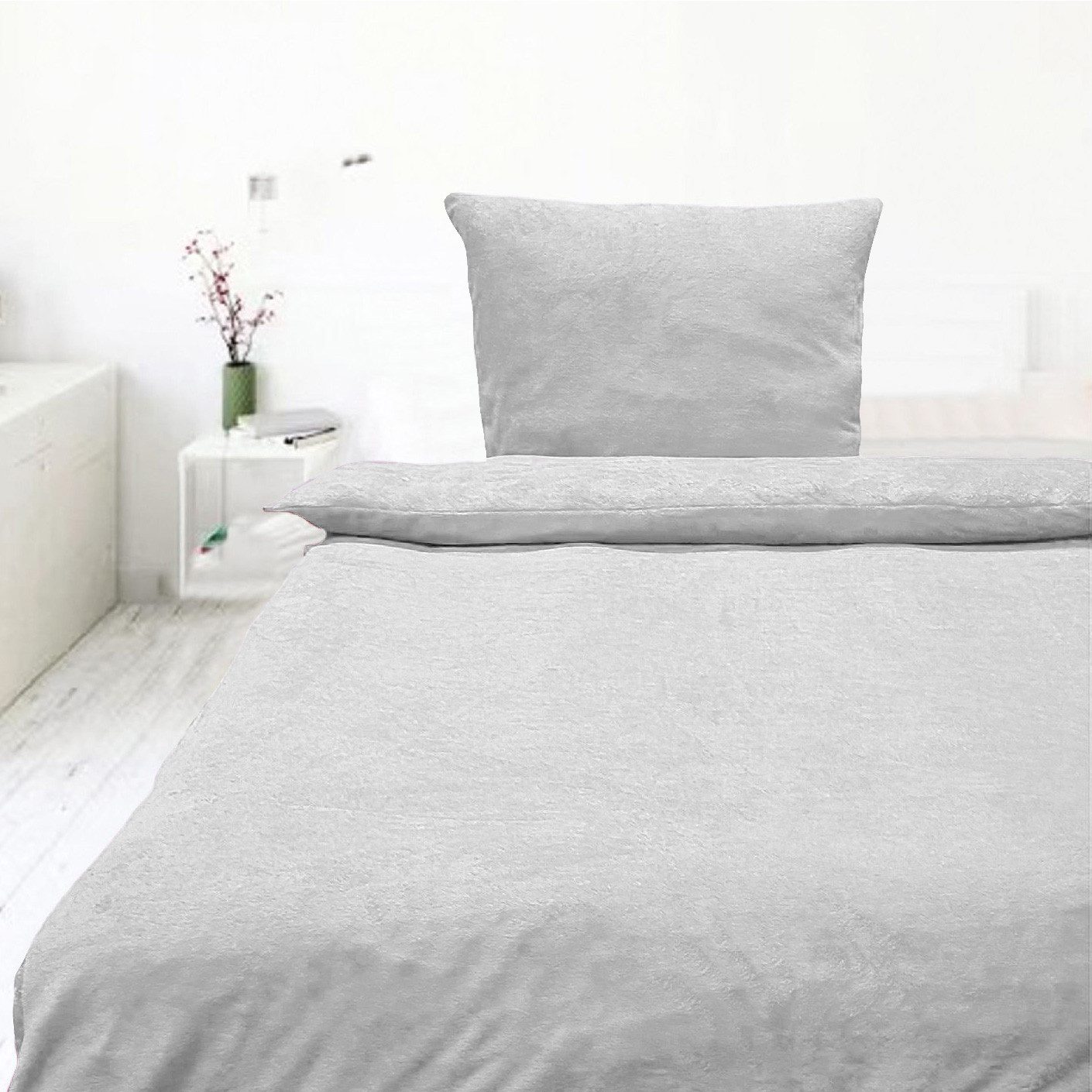 Casa Colori Bettwäsche Teddy Flausch, Polyester, 2 teilig, uni, silber – Bild 5 von 5
