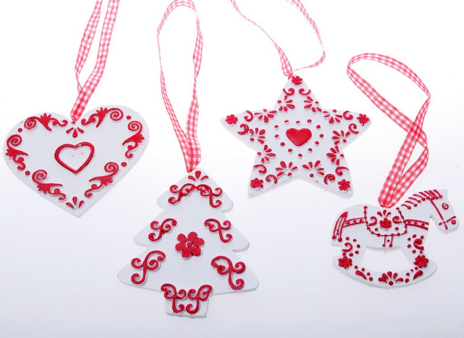 Deko AS Christbaumschmuck Weihnachtliches Dekoset zum Aufhängen - weiß-rot - 4 Stück - 83031