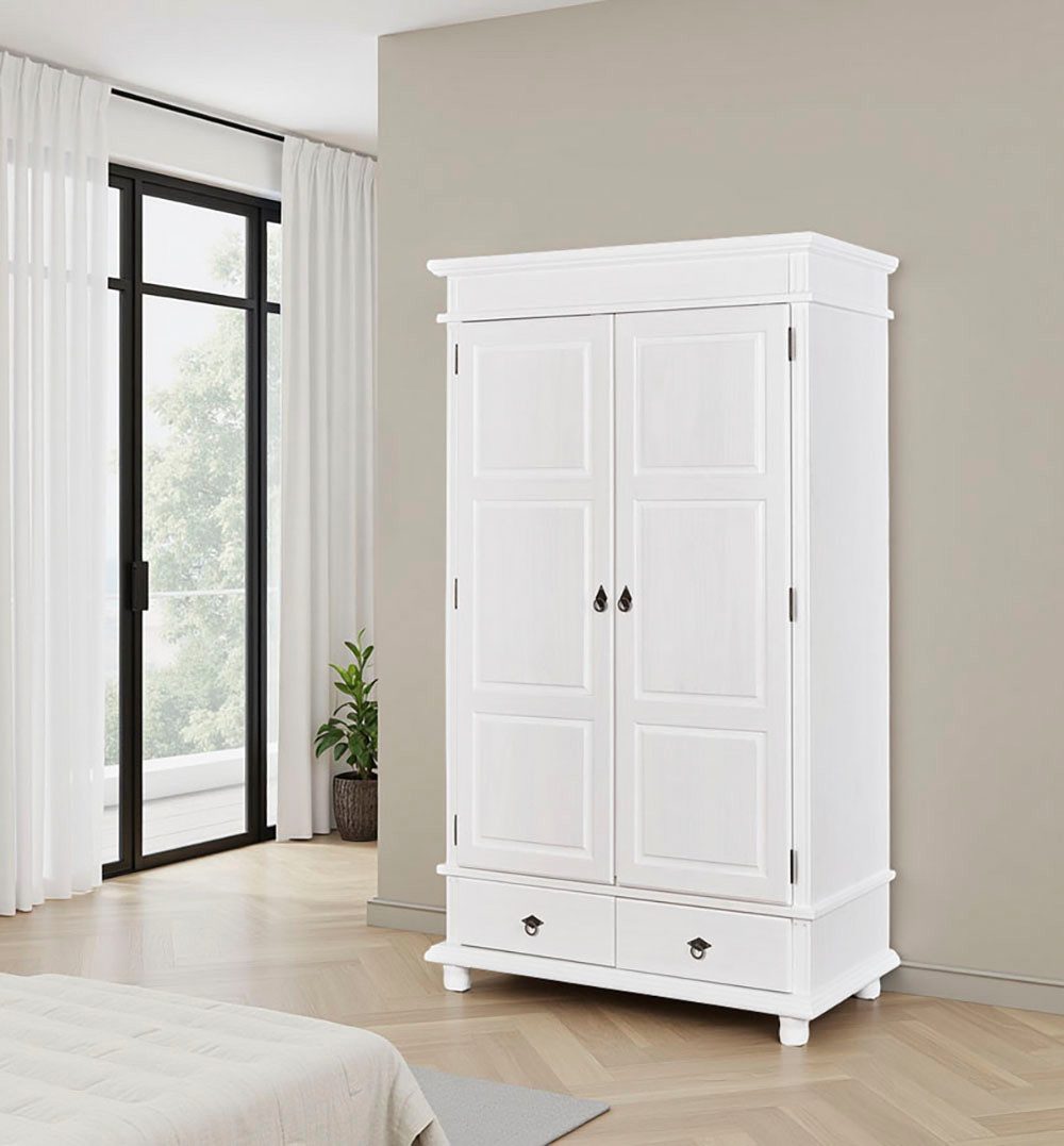 Inter Link Kleiderschrank Danz, Bauernschrank Kiefer Massivholz, FSC, Landhausstil Dielenschrank mit Schubladen, BxTxH: 116 x 57 x 199 cm