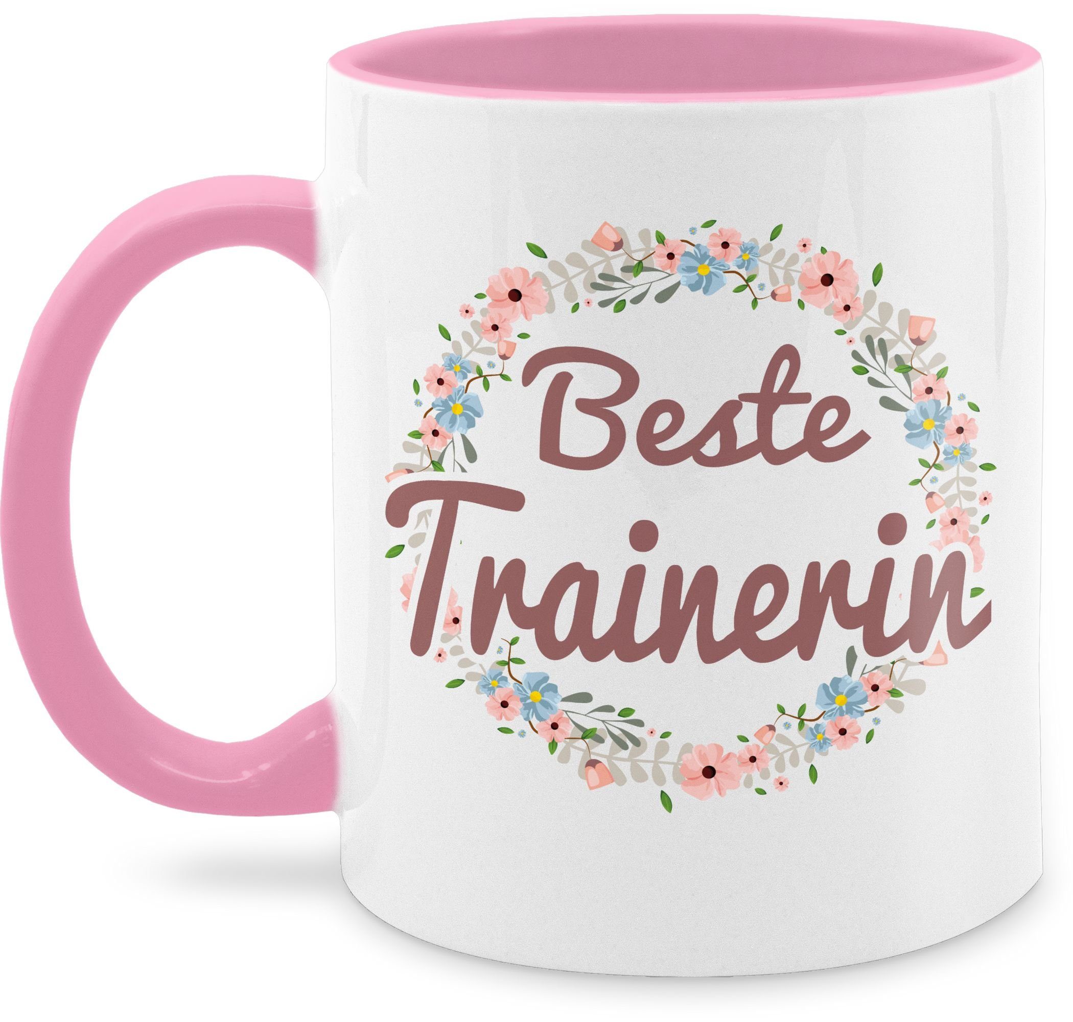Shirtracer Tasse Beste Geschenk Tasse, Keramik, 2 Trainerin Kaffeetasse Job Rosa